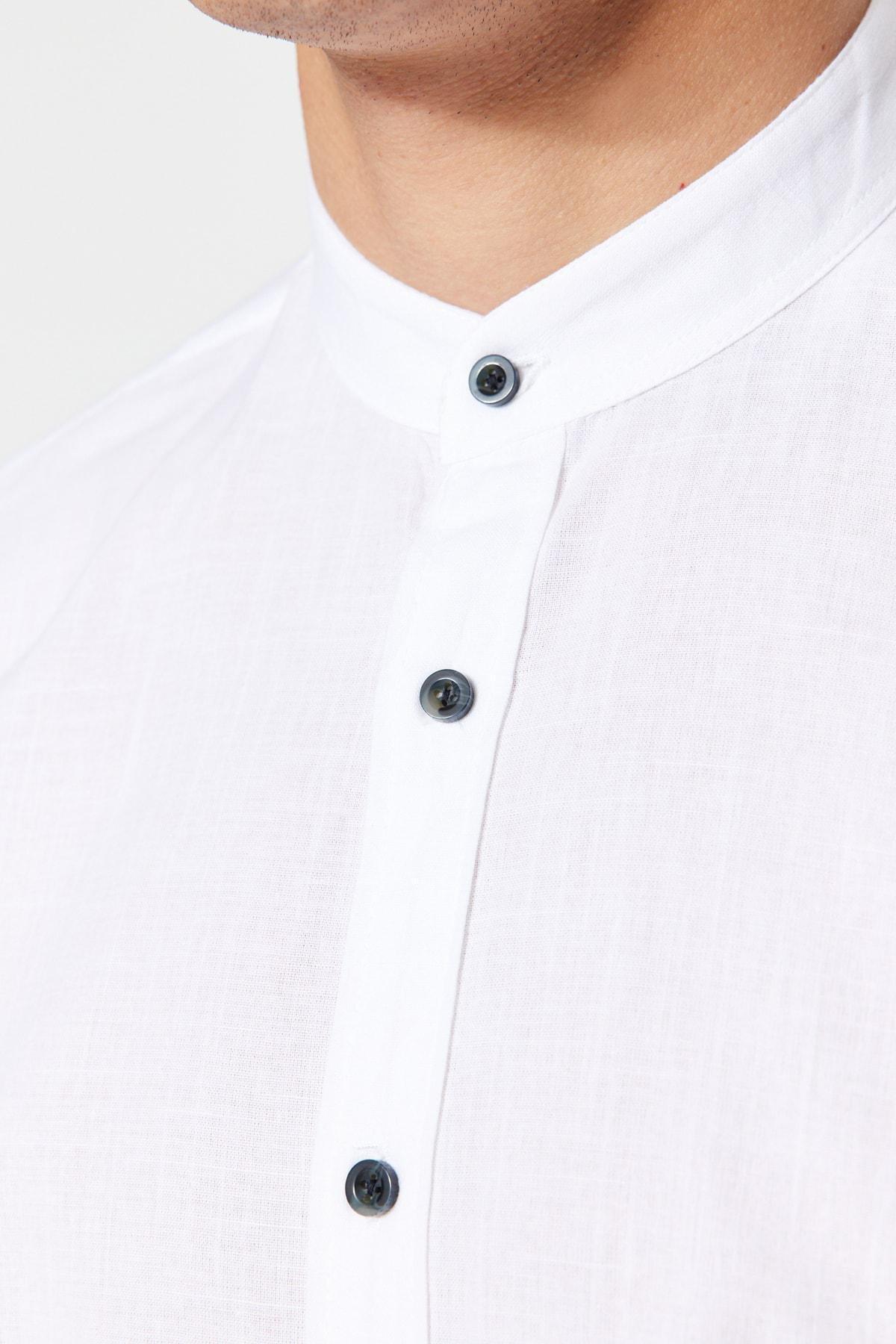 White Slim Mandarin Collar Shirt, , large image number 9