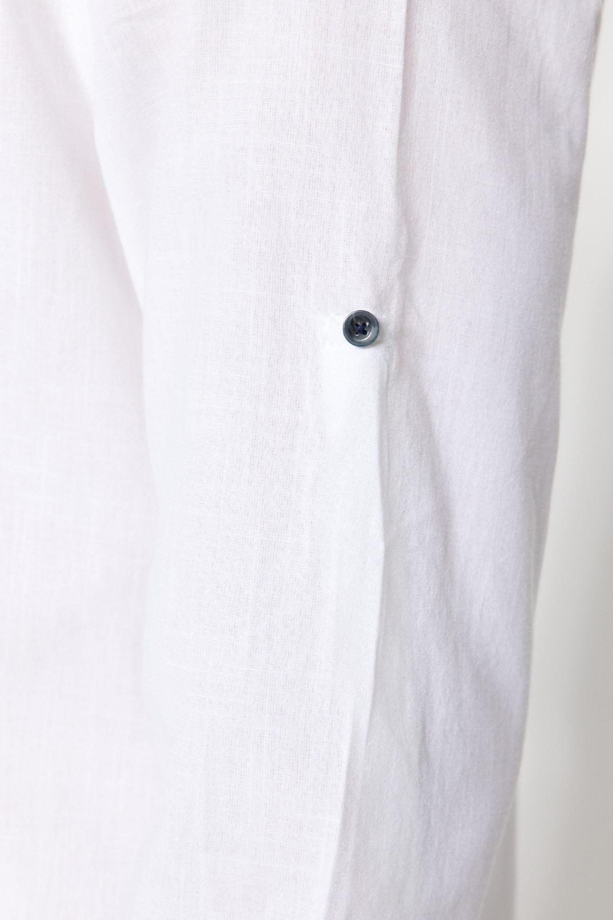 White Slim Mandarin Collar Shirt, , large image number 11