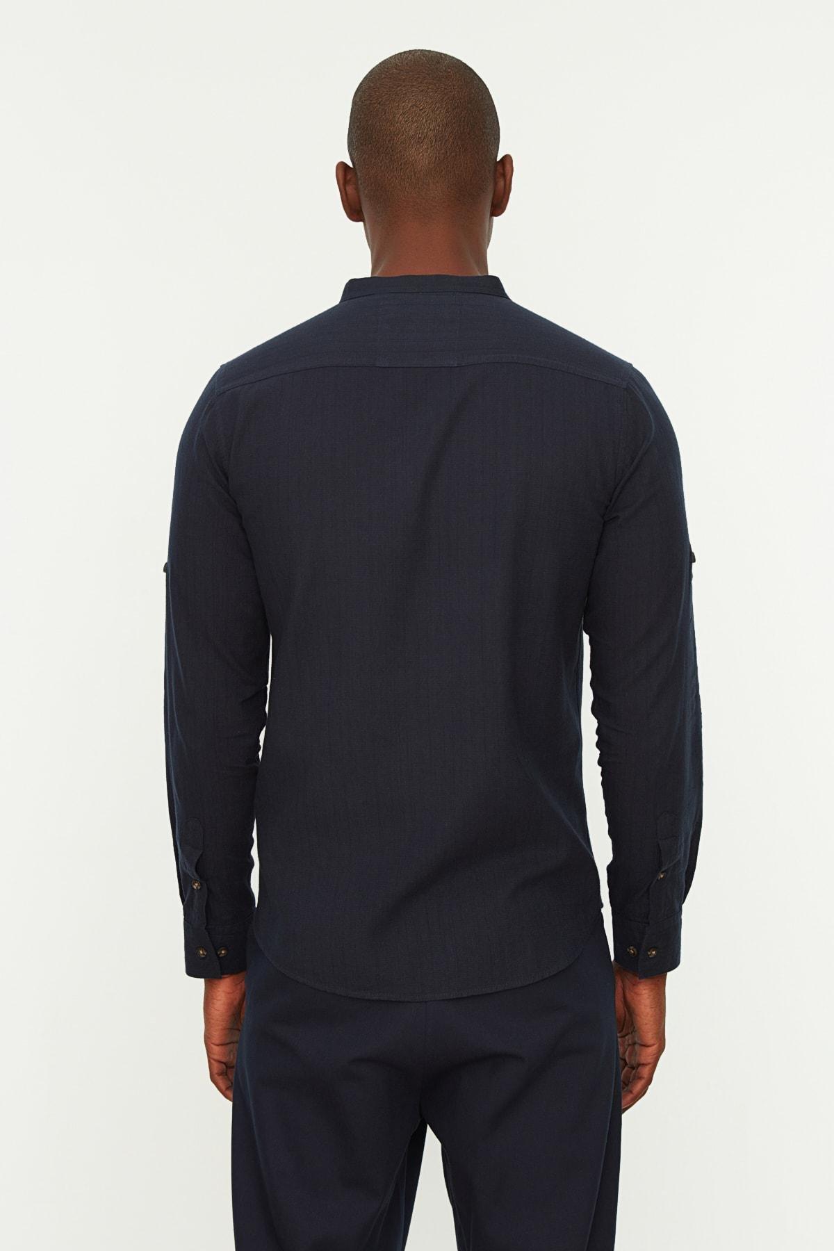 Navy Basic Crew Neck Epaulette Slim Long Sleeve Shirt, , large image number 8