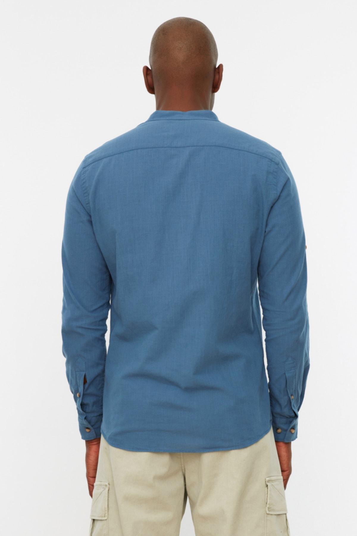 Navy Basic Crew Neck Epaulette Slim Long Sleeve Shirt, , large image number 9