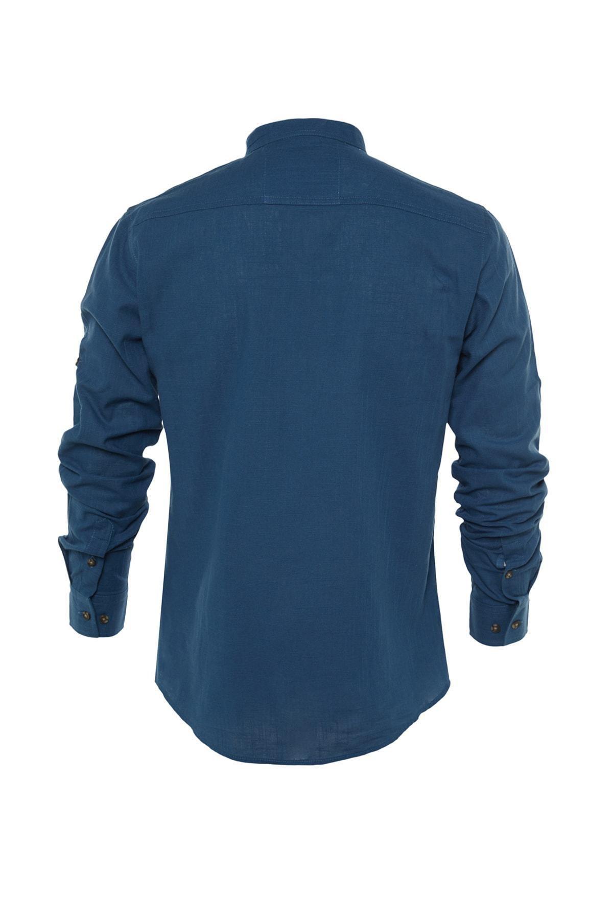 Navy Basic Crew Neck Epaulette Slim Long Sleeve Shirt, , large image number 11