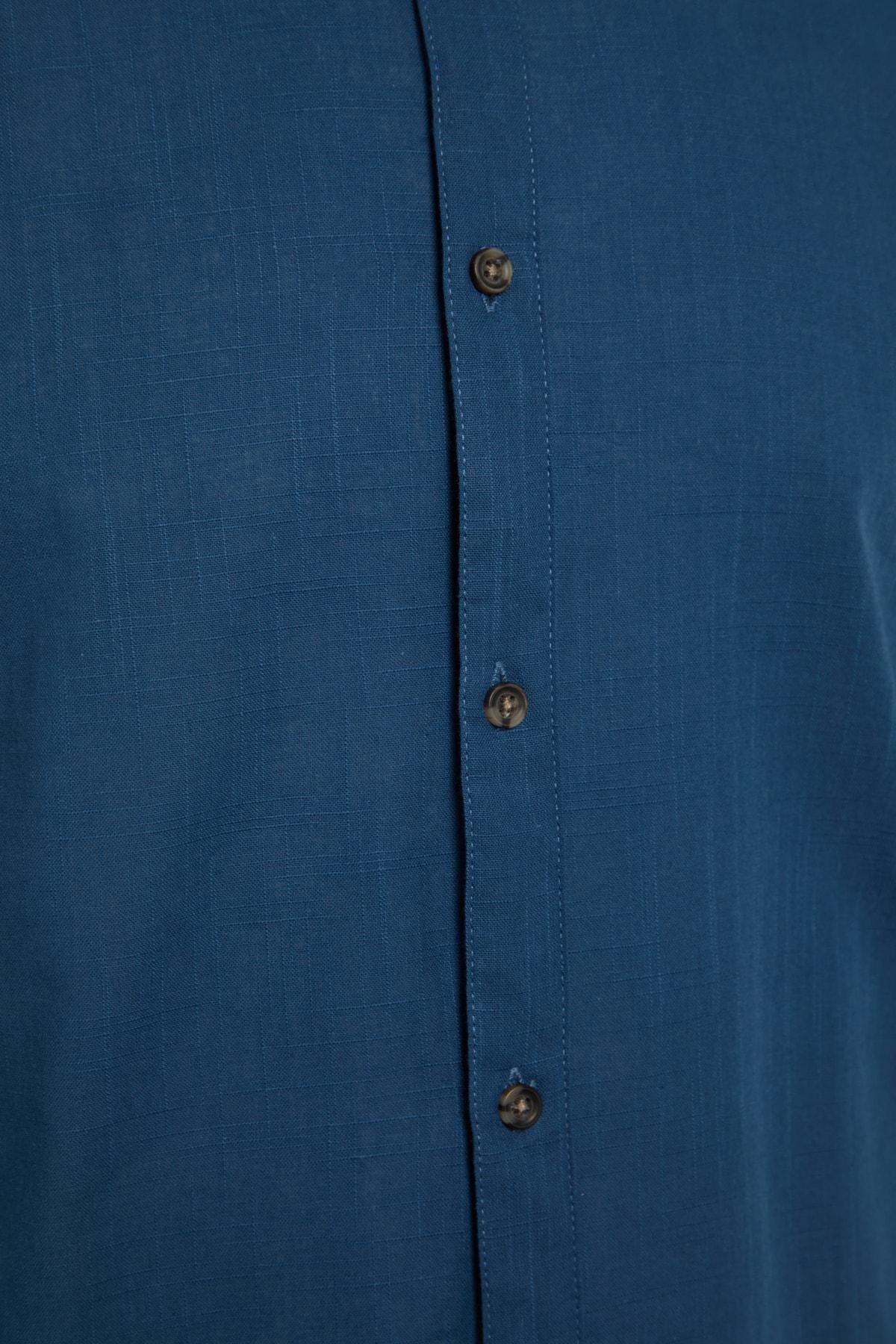 Navy Basic Crew Neck Epaulette Slim Long Sleeve Shirt, , large image number 13