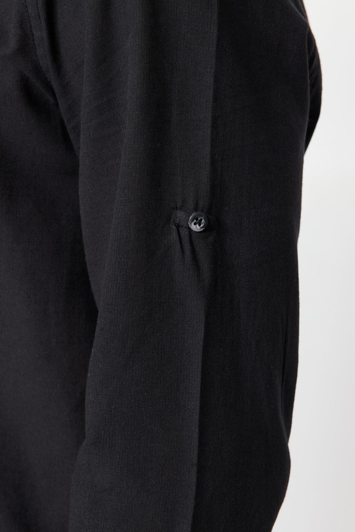 Black Slim Mandarin Collar Shirt, , large image number 2