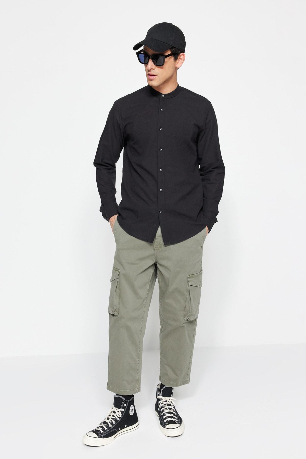 Trendyol - Black Slim Mandarin Collar Shirt