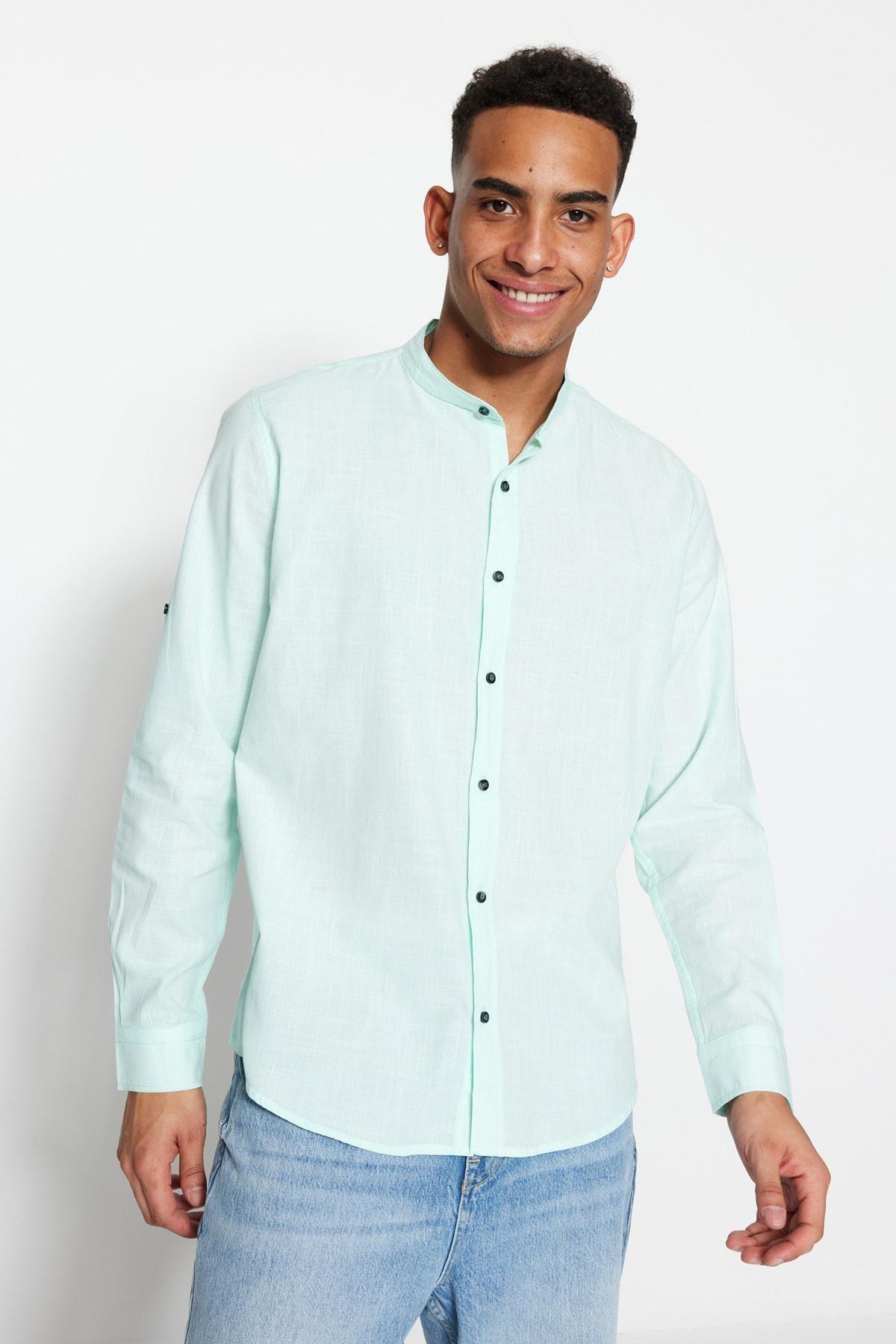 Trendyol - Green Slim Mandarin Collar Shirt