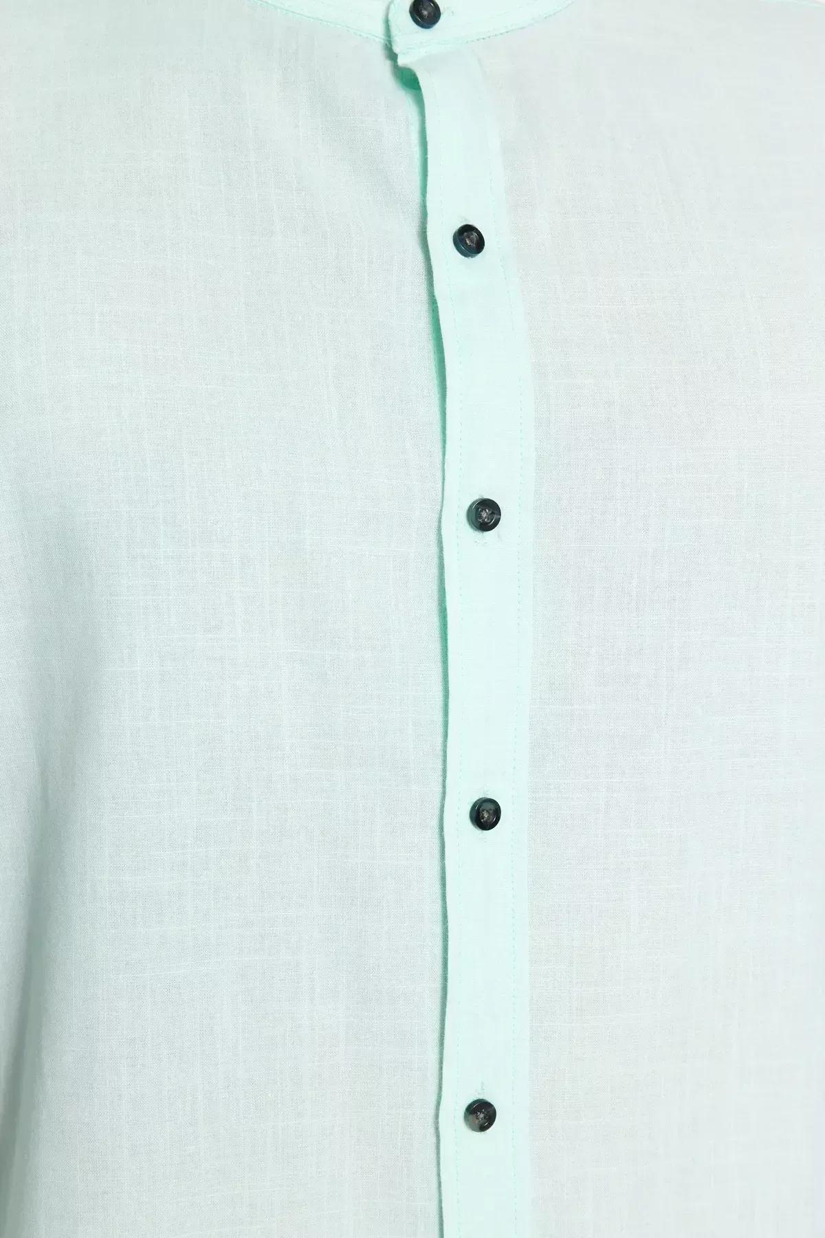 Green Slim Mandarin Collar Shirt, Green, large image number 5