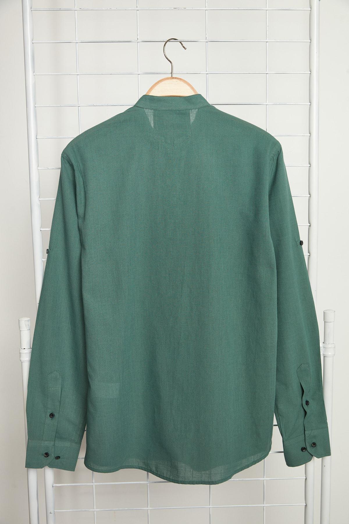 Trendyol - Green Slim Mandarin Collar Shirt