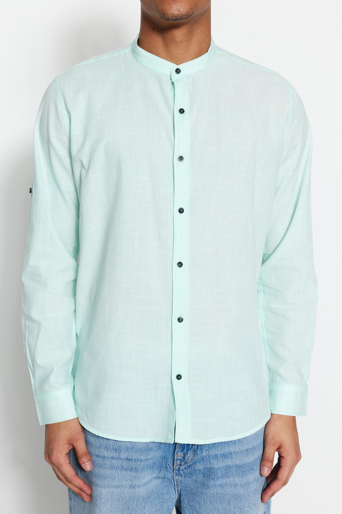 Trendyol - Green Slim Mandarin Collar Shirt