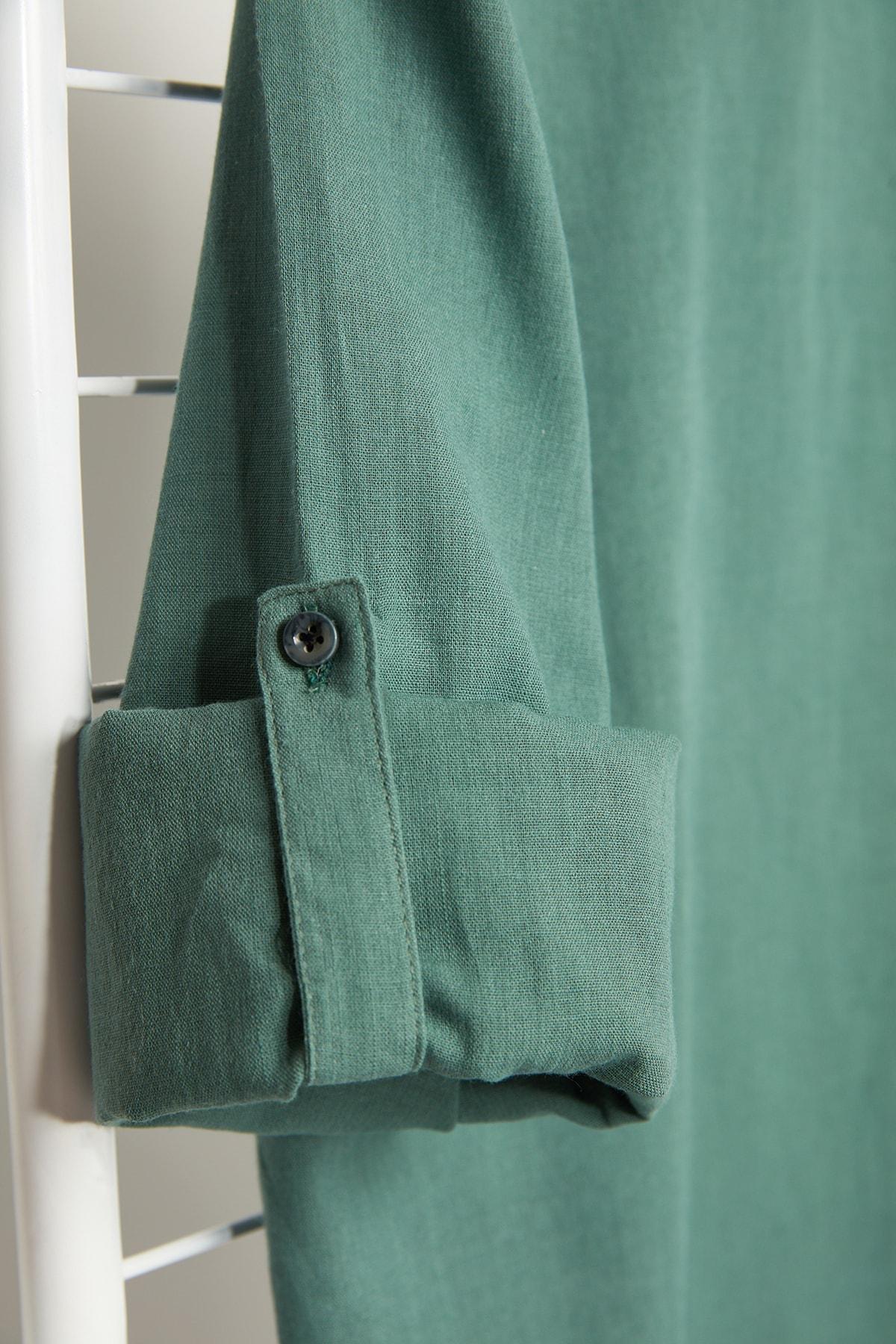 Green Slim Mandarin Collar Shirt, , large image number 8