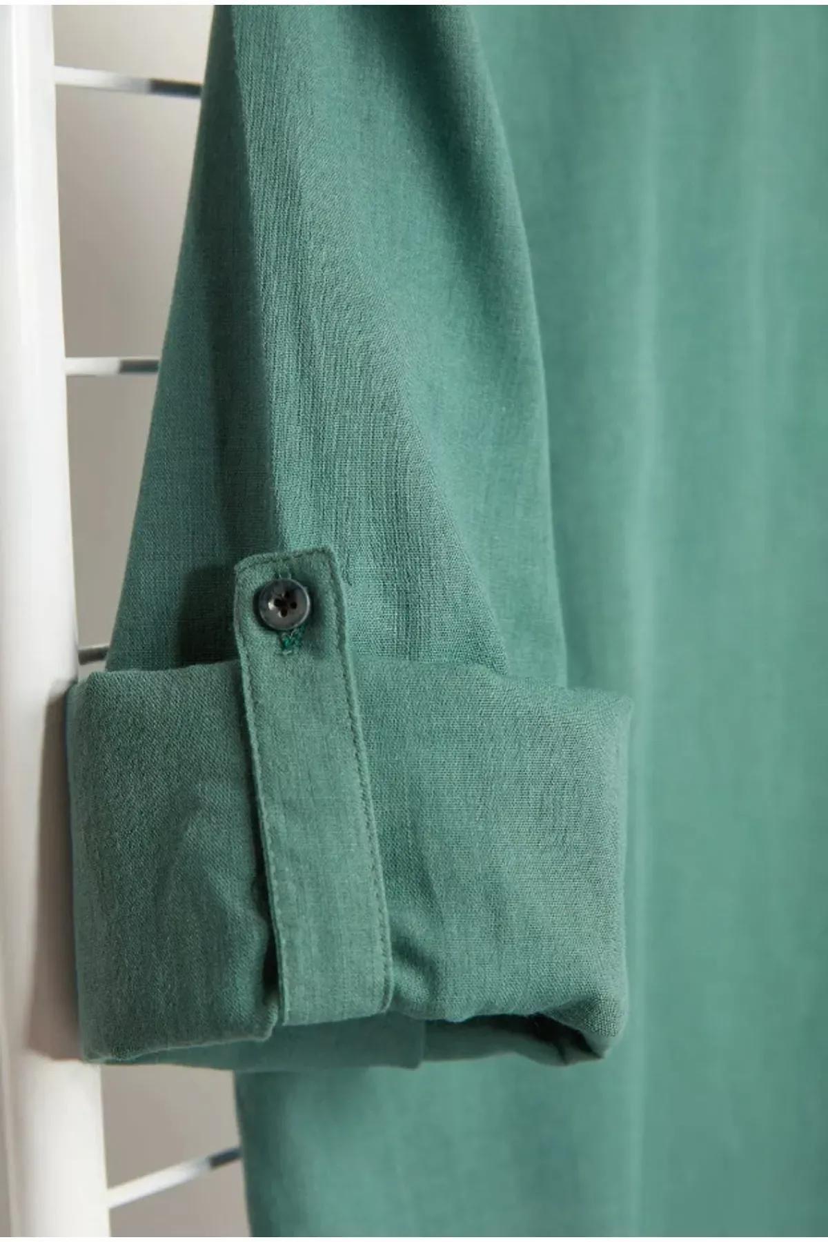 Green Slim Mandarin Collar Shirt, Green, large image number 8