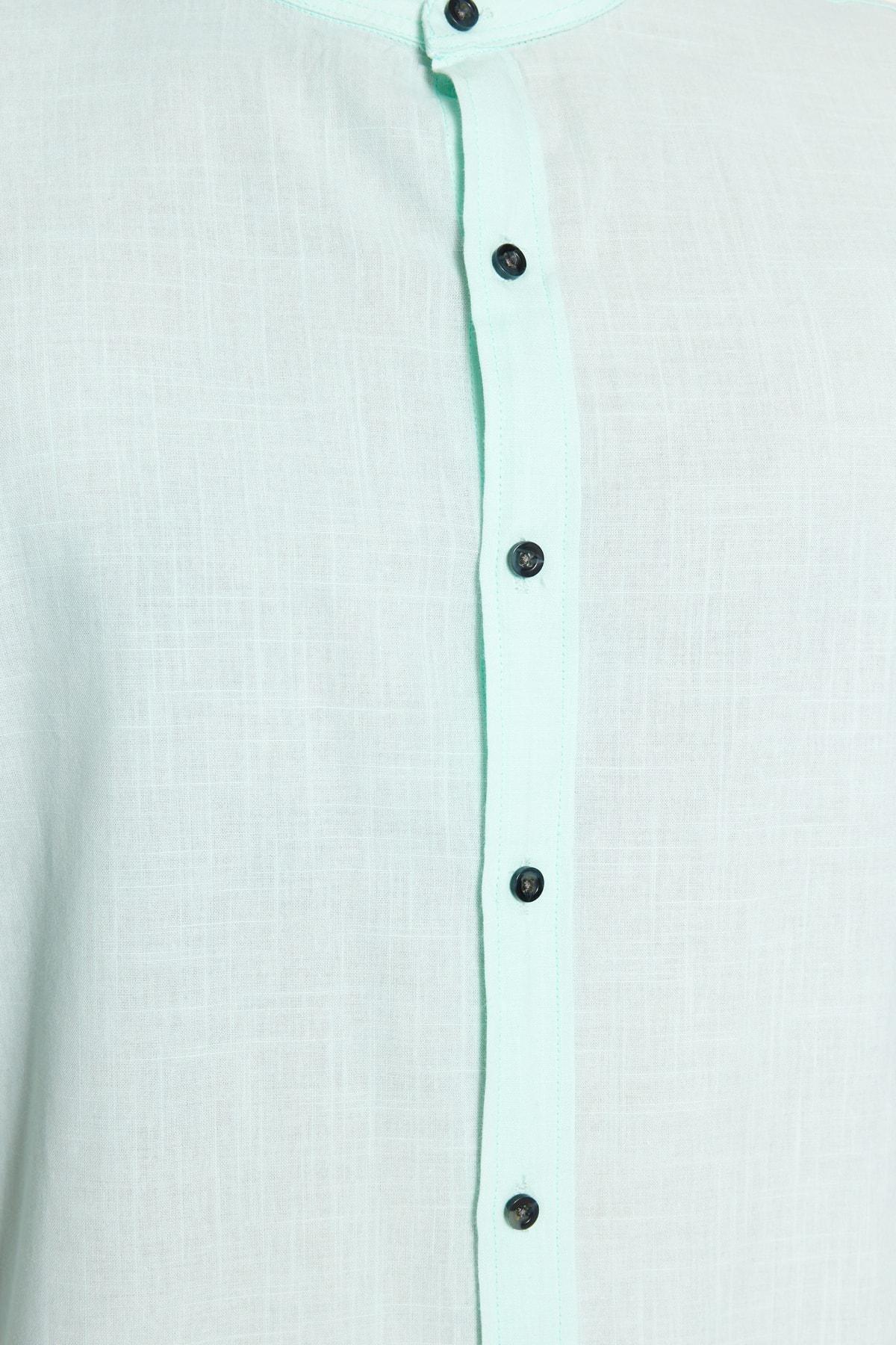 Green Slim Mandarin Collar Shirt, , large image number 9