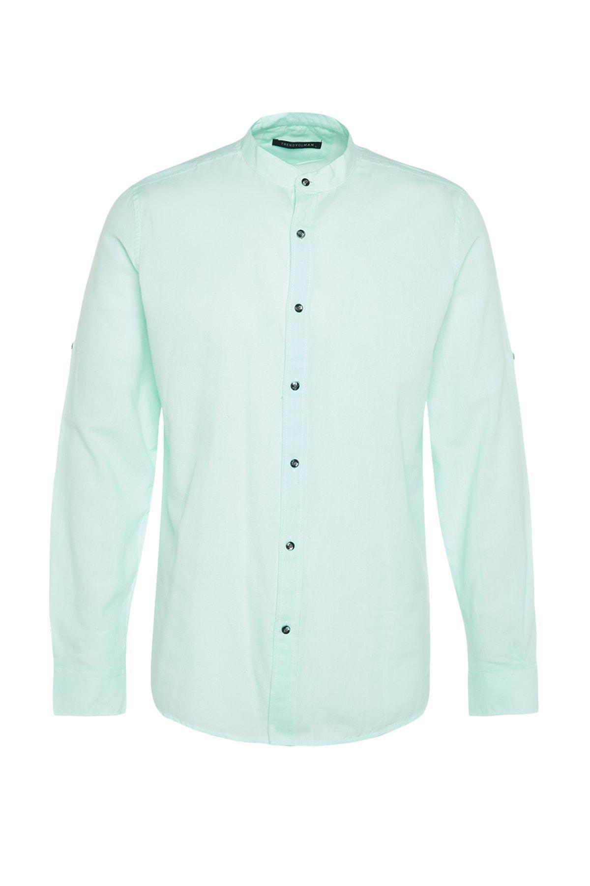 Green Slim Mandarin Collar Shirt, , large image number 11