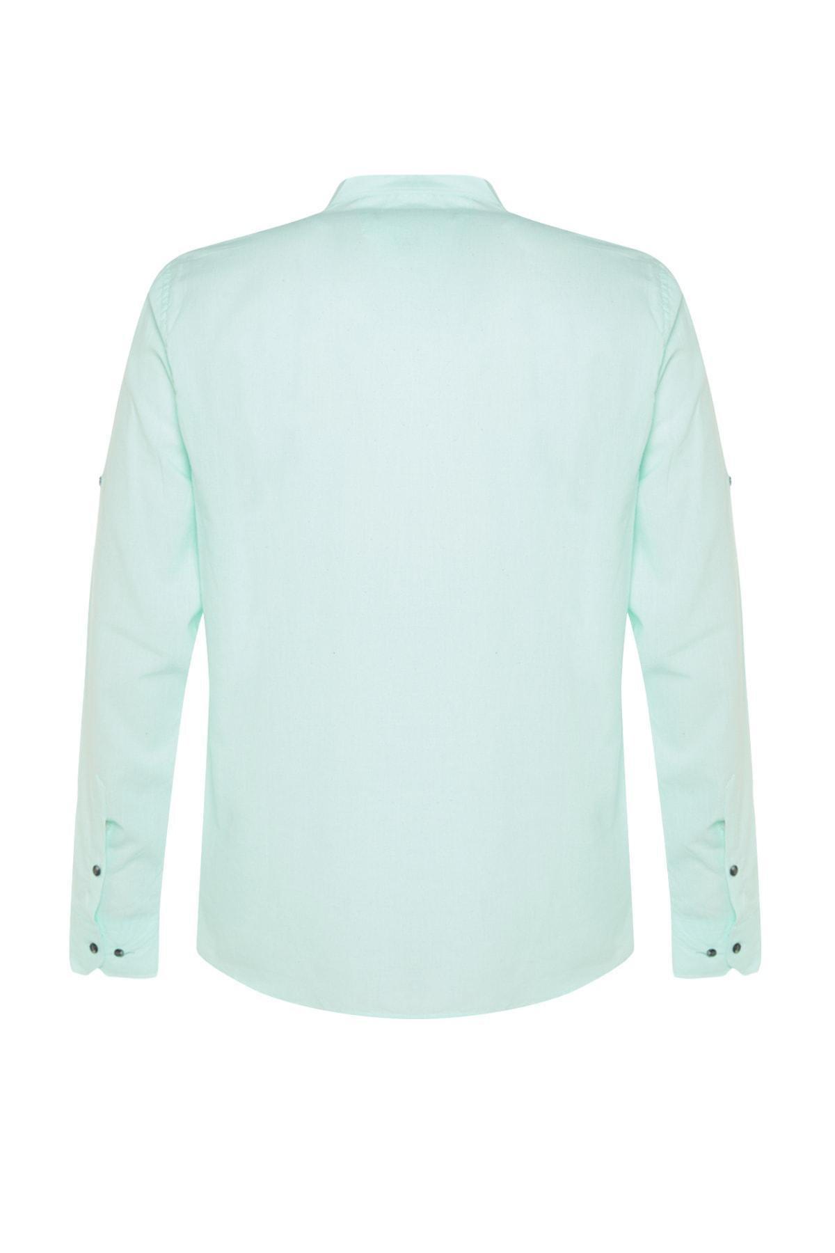 Green Slim Mandarin Collar Shirt, , large image number 12