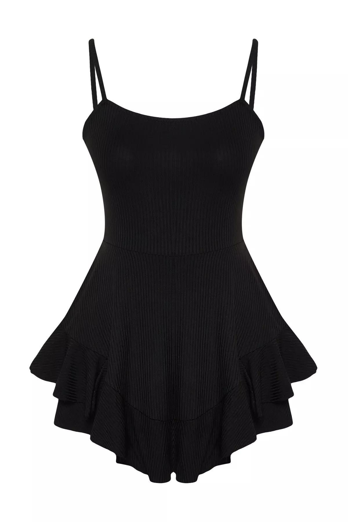 Black Strap Flounce Mini Jumpsuit with Shorts, C101_2094, large image number 6