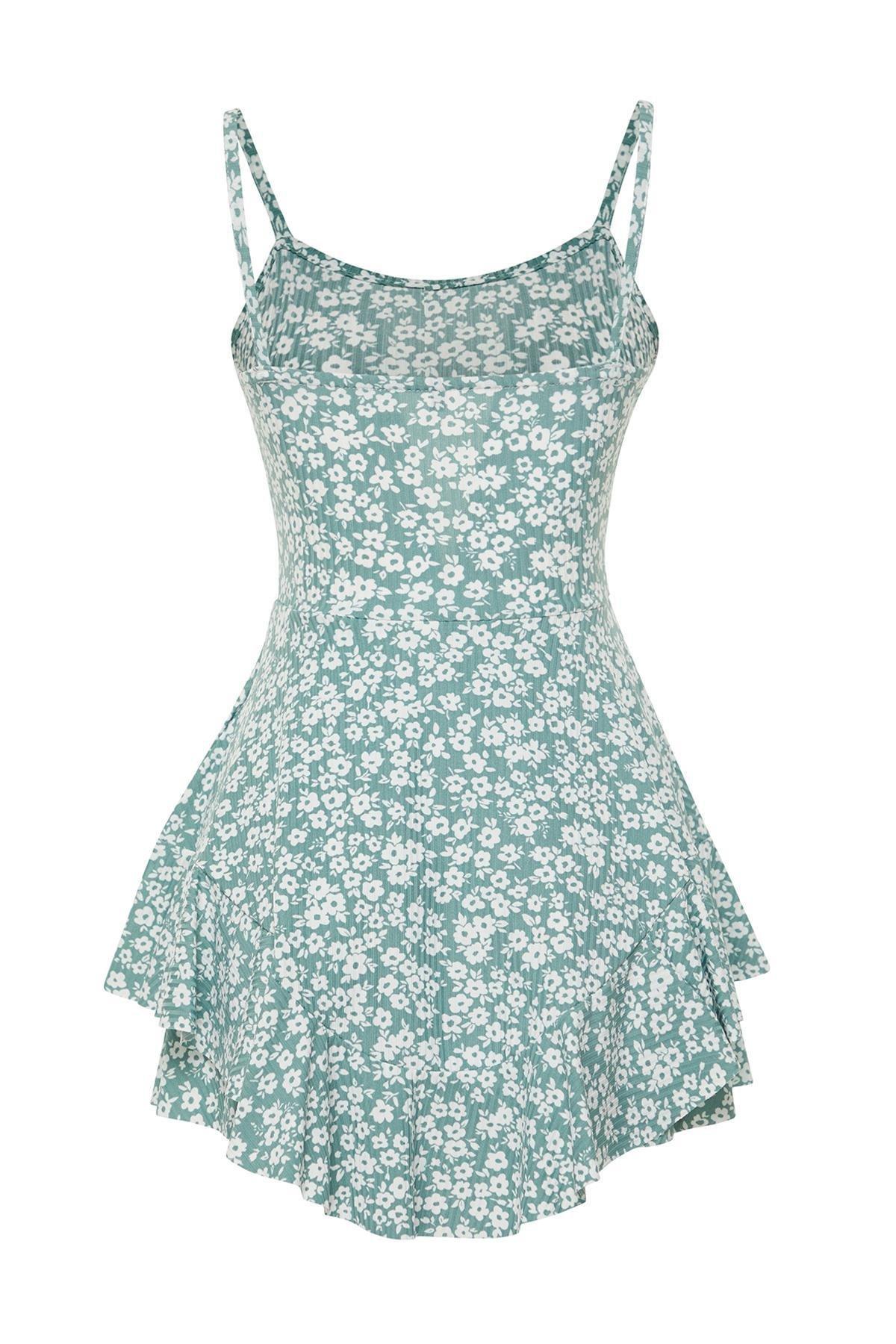 Mint Floral Printed Mini Jumpsuit with Strappy Flounce Shorts TWOSS23TU00044, , large image number 5