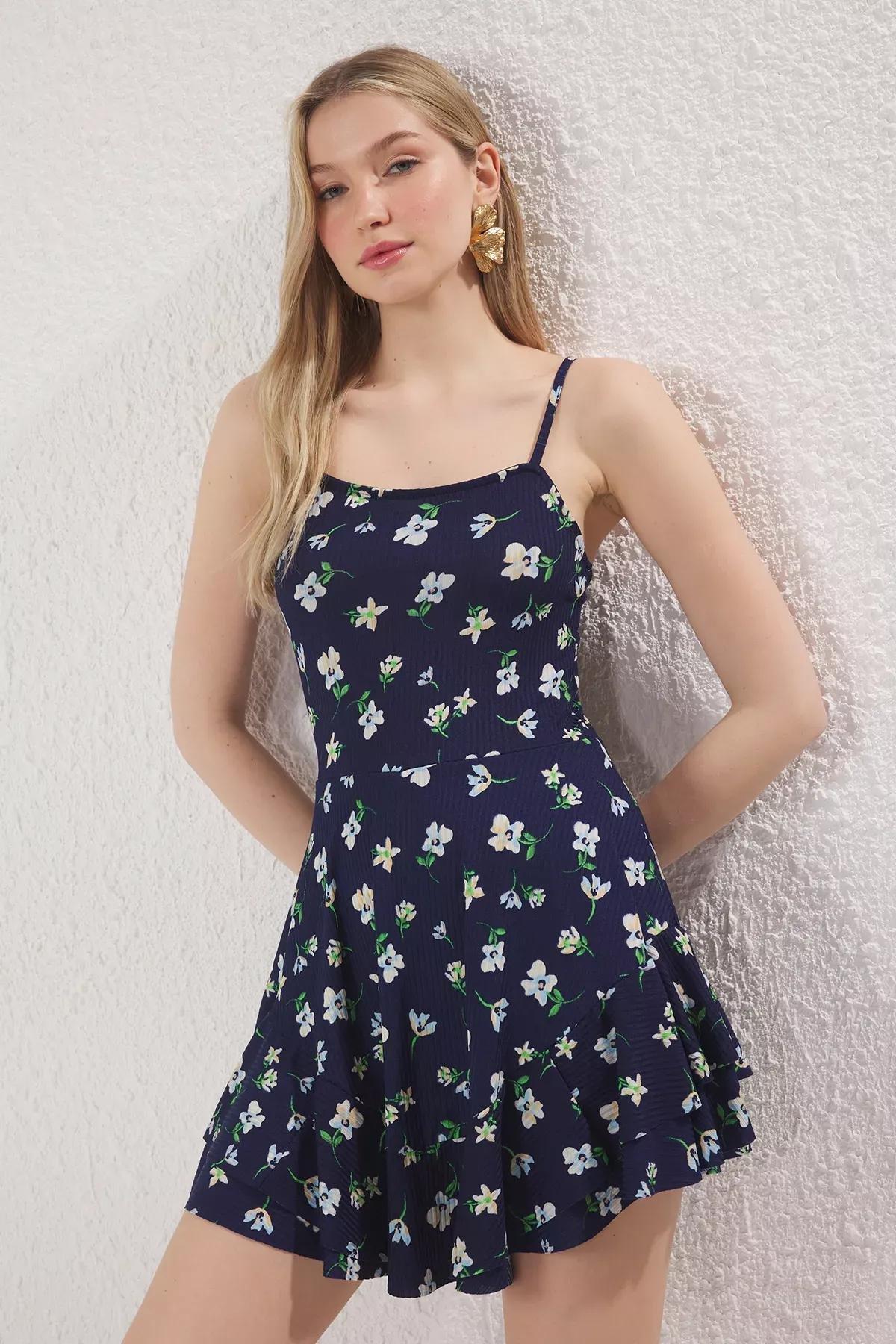 Blue Printed Strappy Mini Jumpsuit, , large image number 0