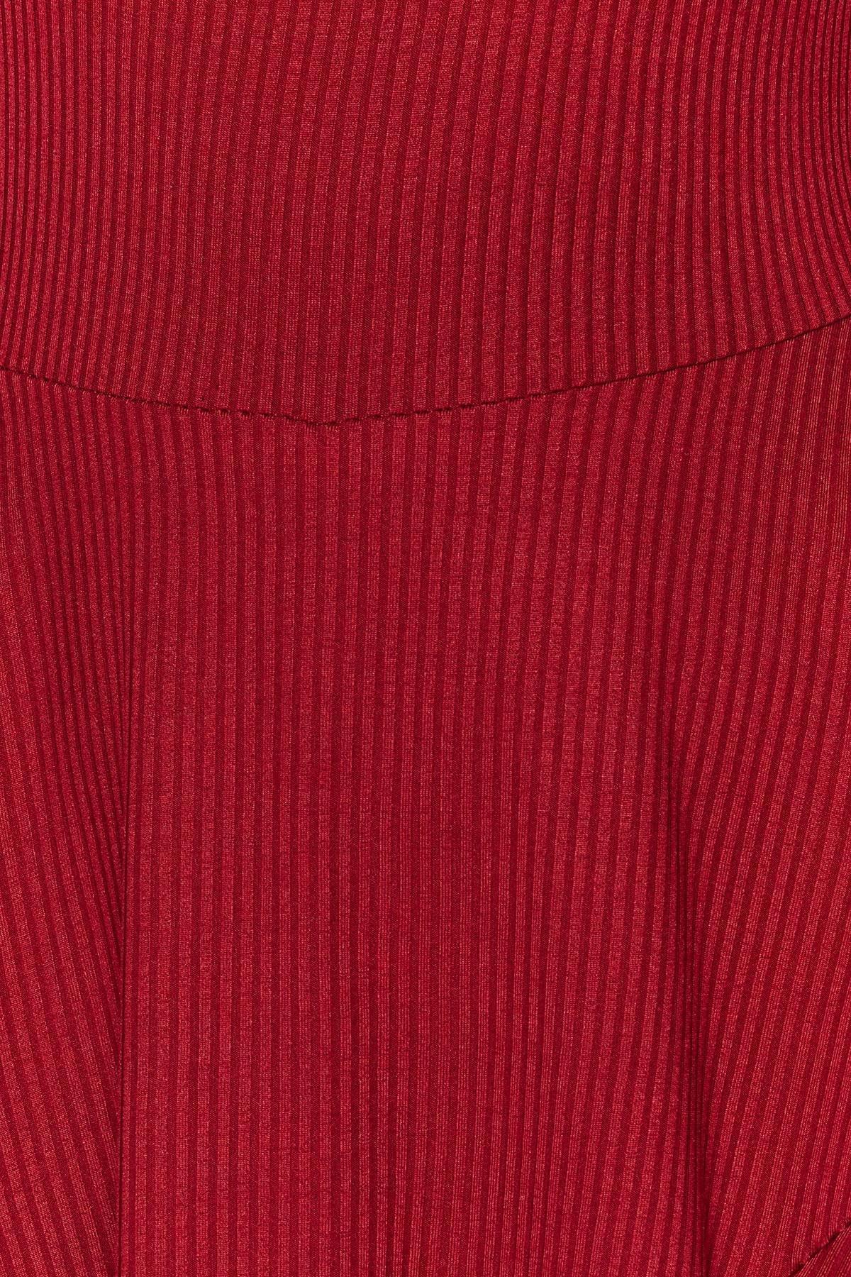 Red Flared Knitted Mini Overalls, , large image number 3
