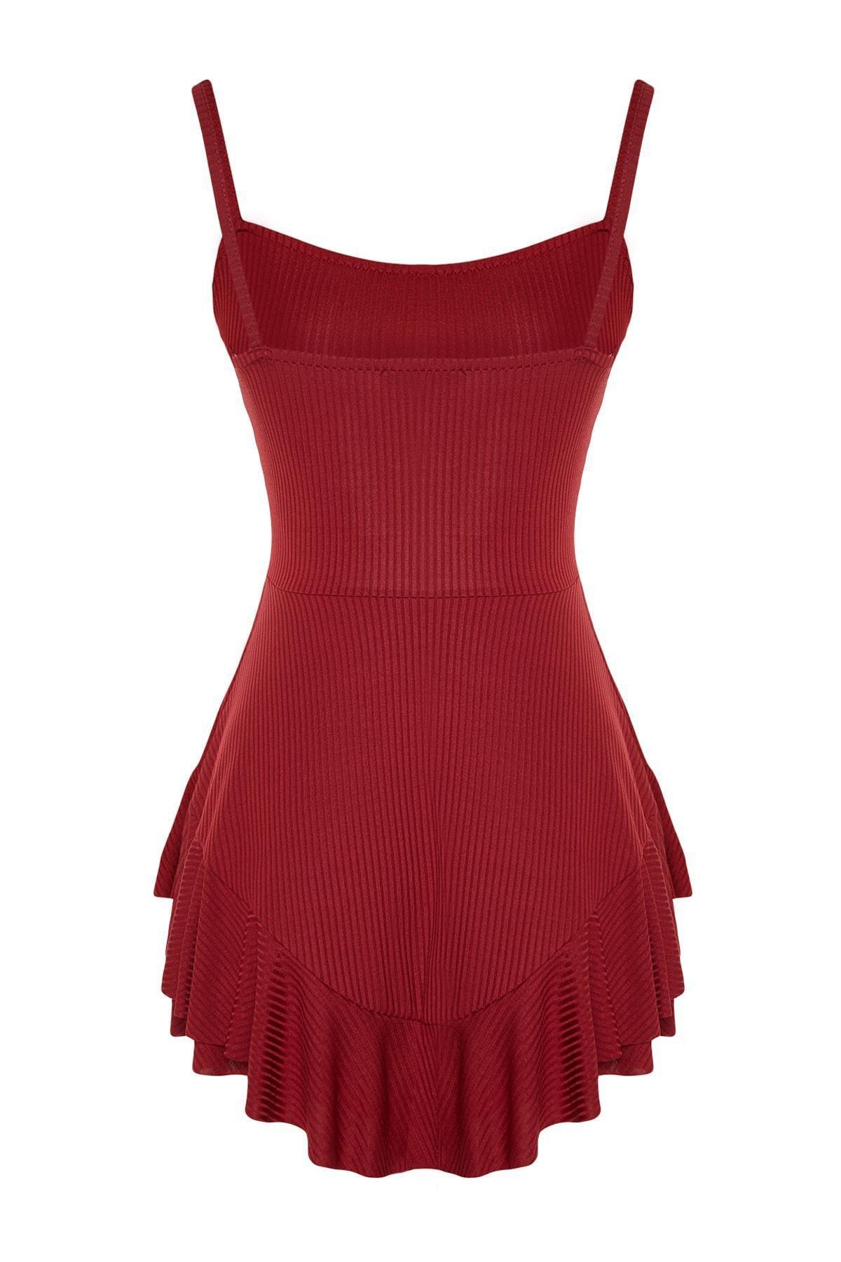 Red Flared Knitted Mini Overalls, , large image number 7