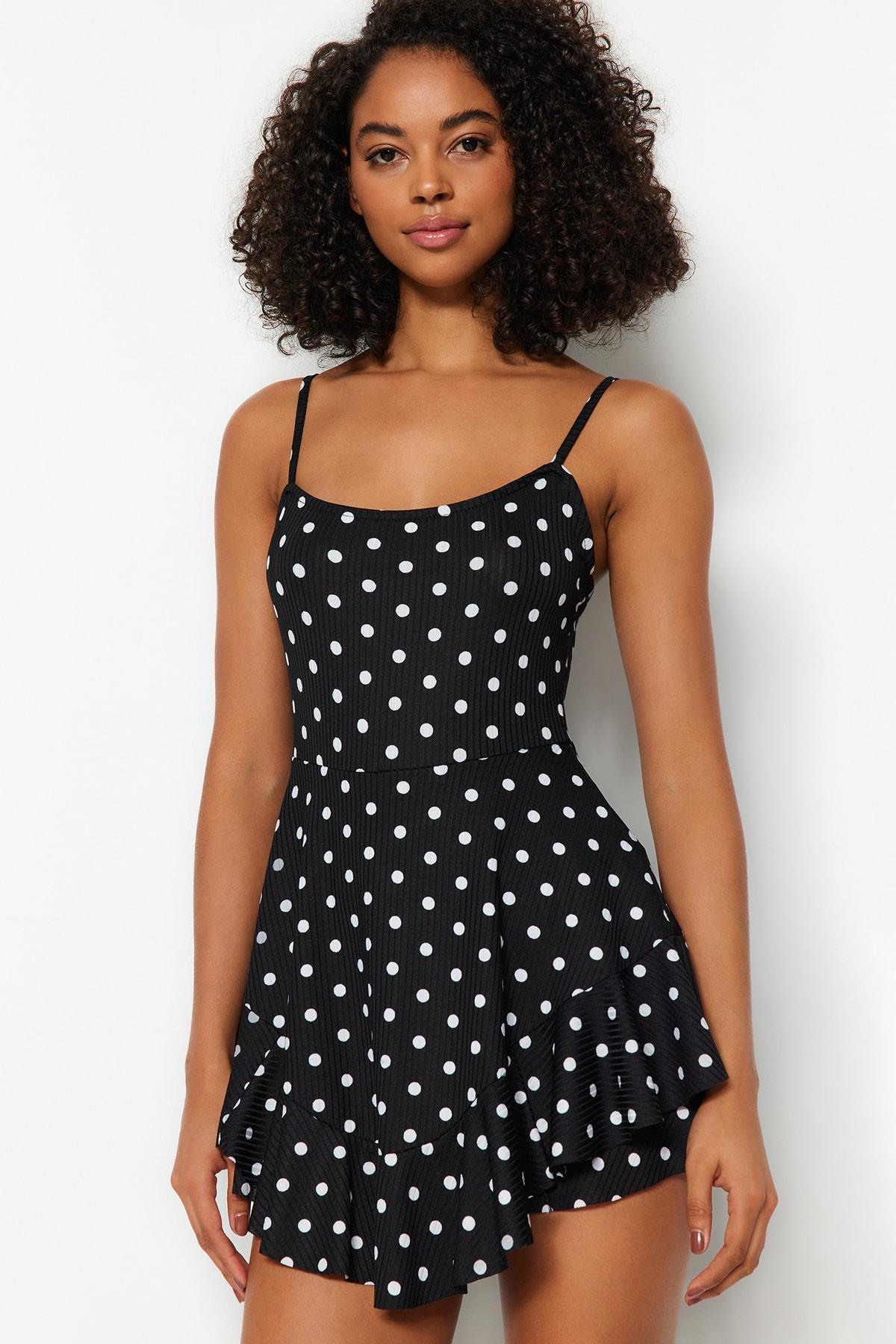 White Polka Dot Straps Mini Knitted Jumpsuit, , large image number 0