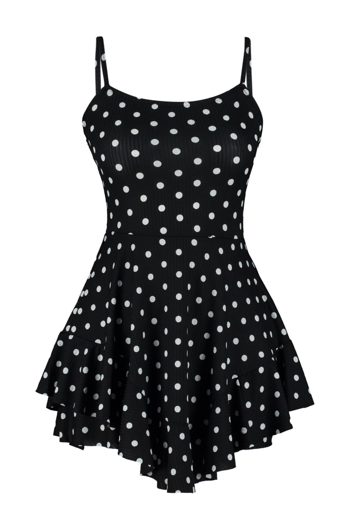 White Polka Dot Straps Mini Knitted Jumpsuit, , large image number 1