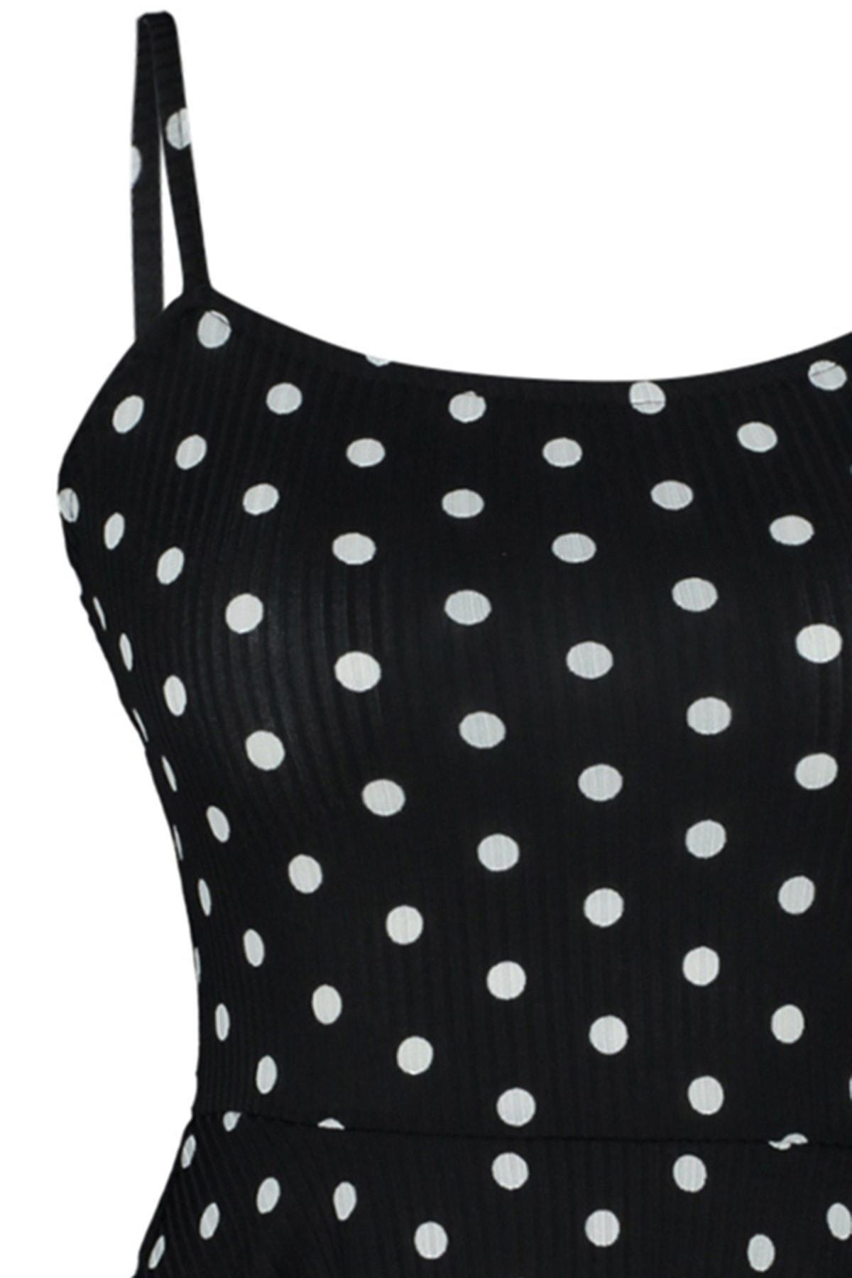 White Polka Dot Straps Mini Knitted Jumpsuit, , large image number 2