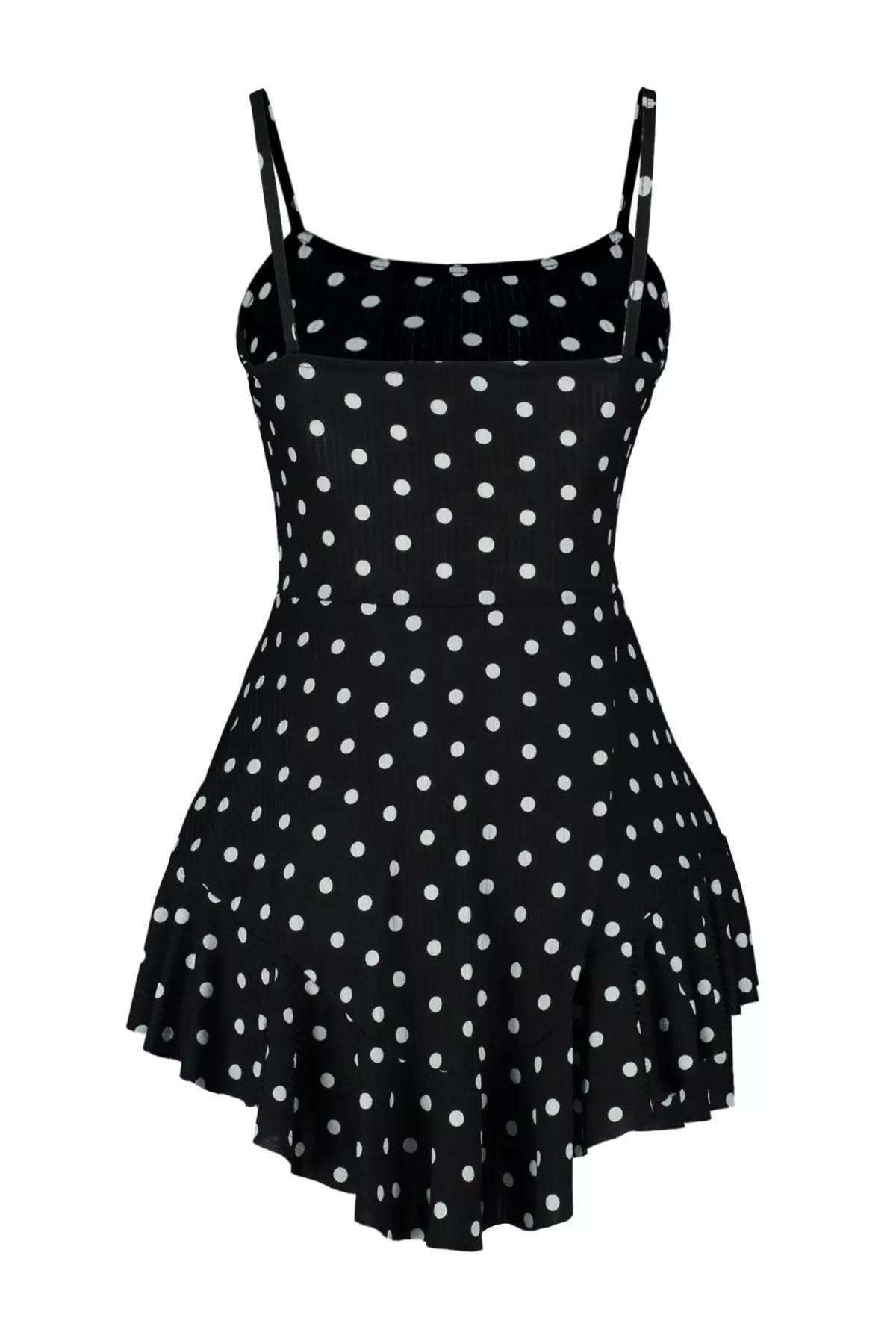 White Polka Dot Straps Mini Knitted Jumpsuit, , large image number 5