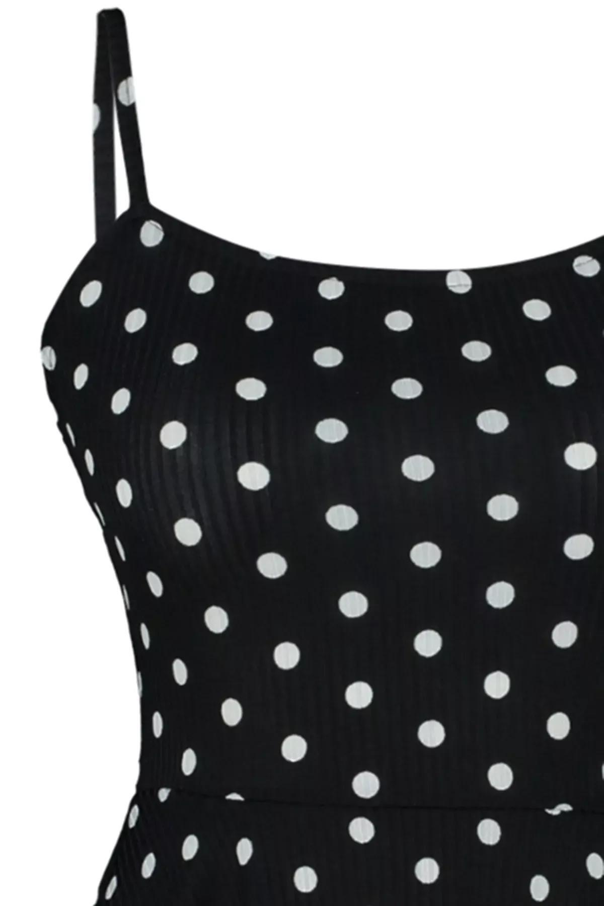 White Polka Dot Straps Mini Knitted Jumpsuit, , large image number 6