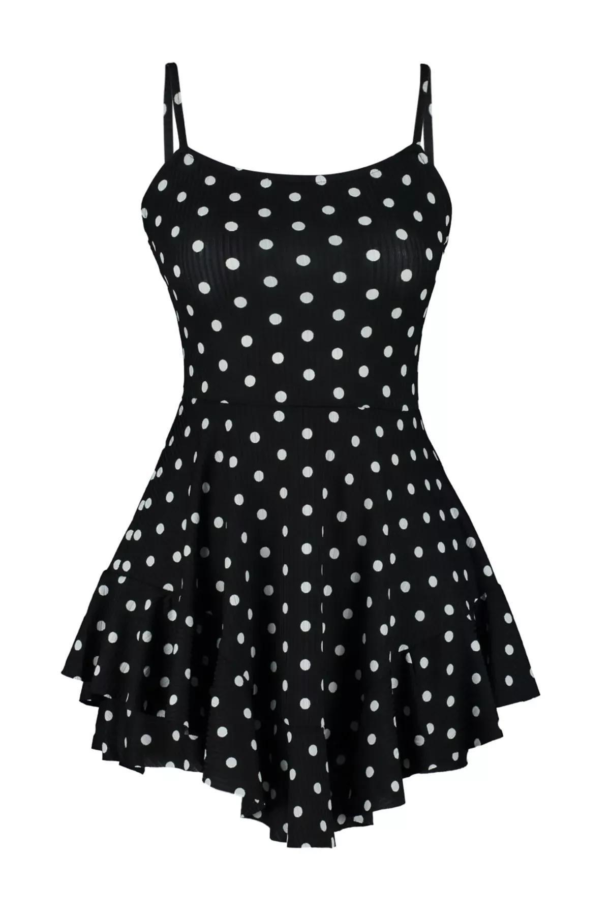 White Polka Dot Straps Mini Knitted Jumpsuit, , large image number 7