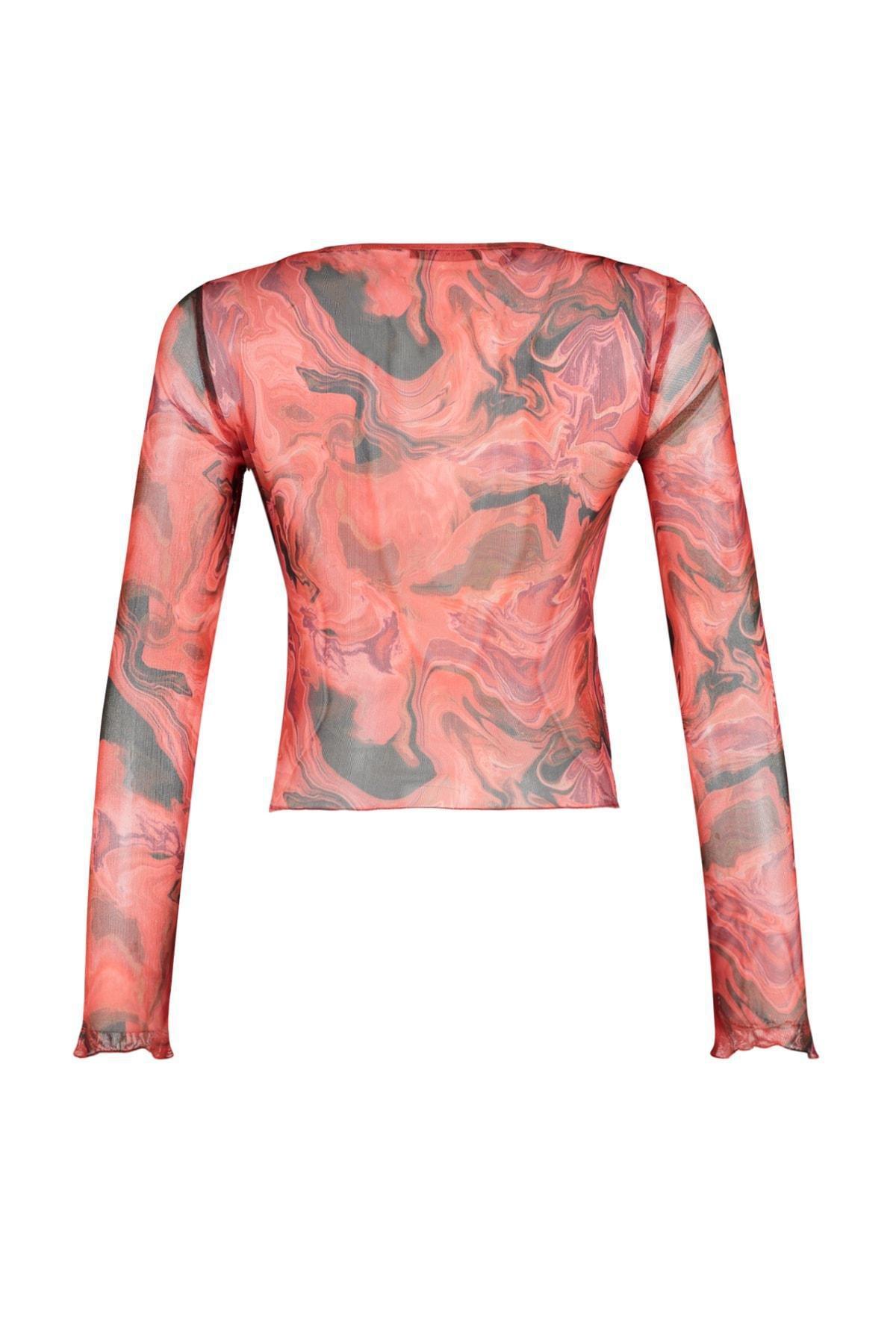 Red Patterned Crop Blouse, , large image number 7