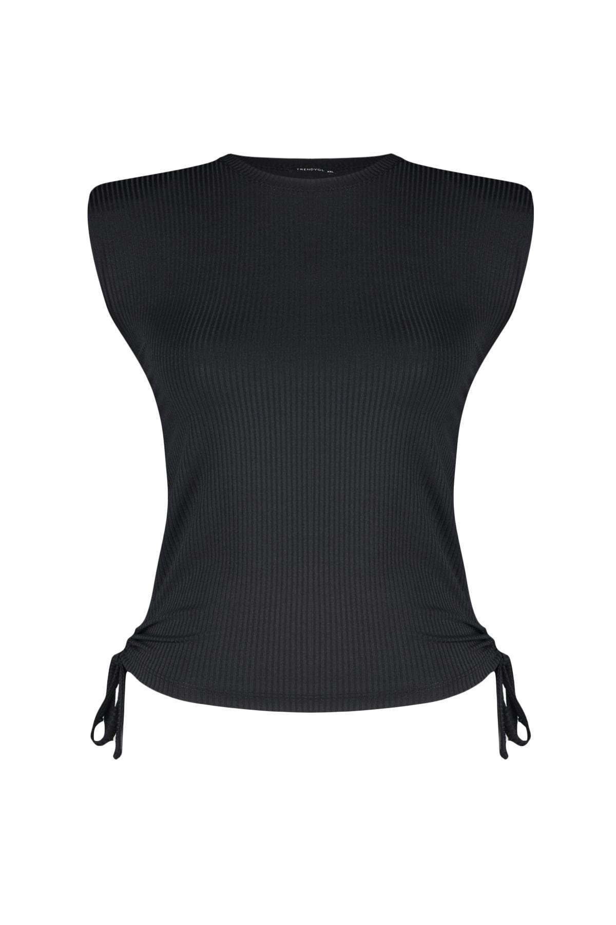 Black Fitted Crew Neck Plus Size Blouse, , large image number 6
