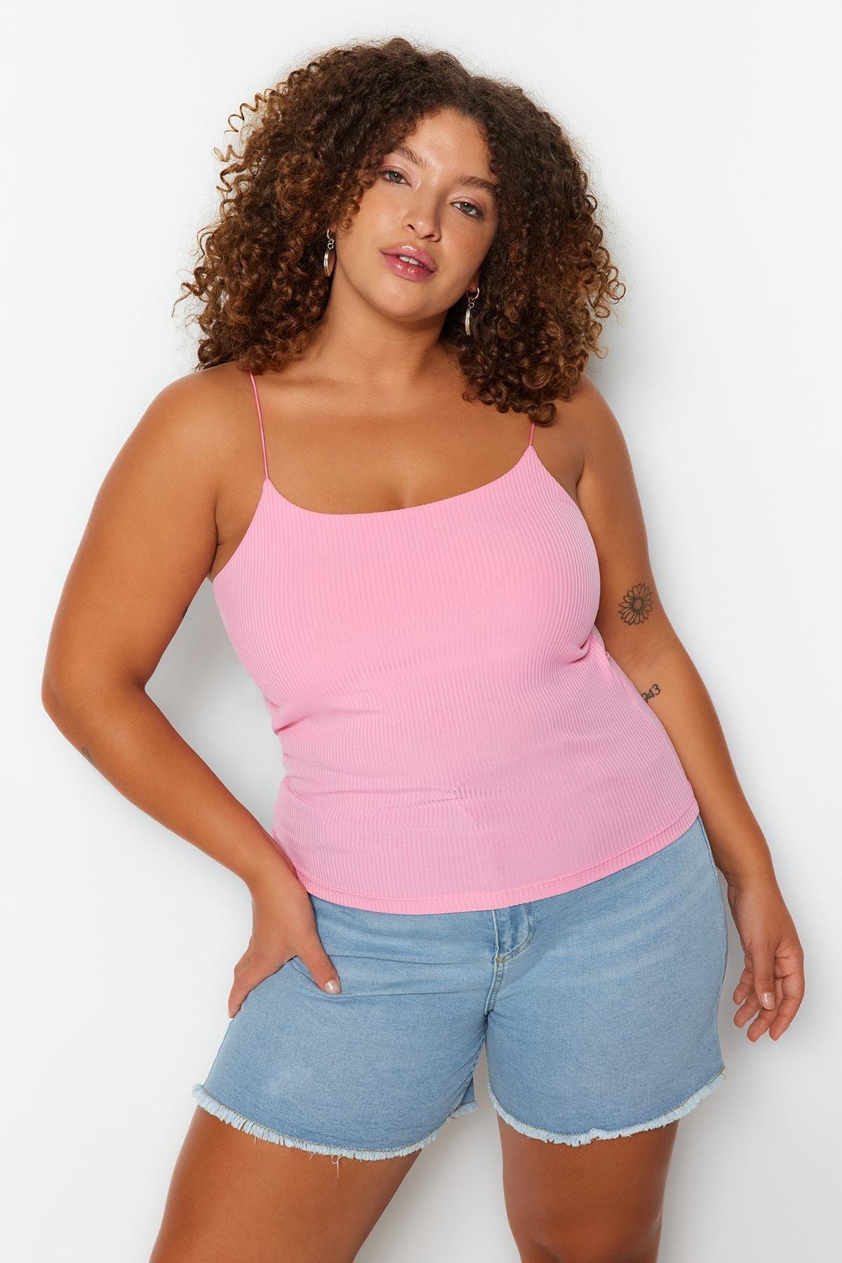 Pink Scoop Neck Plus Size Blouse, , medium