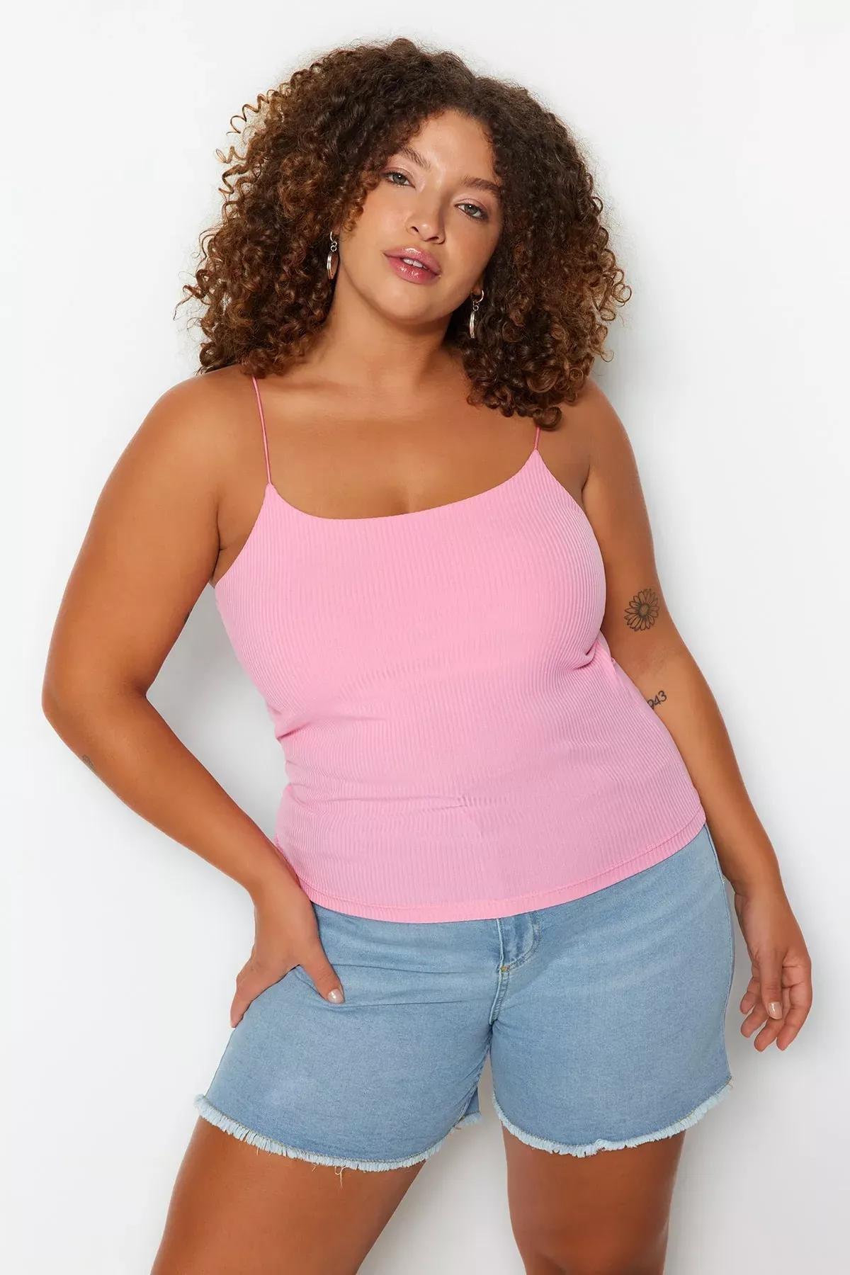 Pink Scoop Neck Plus Size Blouse, , medium