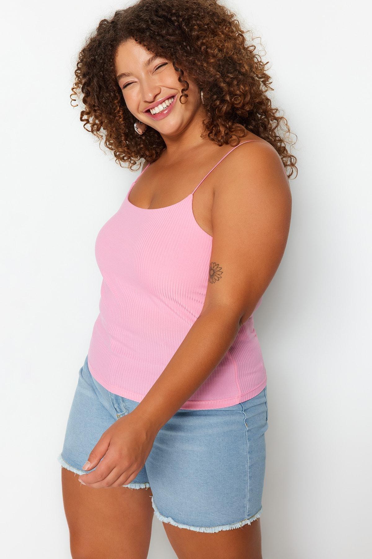 Pink Scoop Neck Plus Size Blouse, , large image number 1