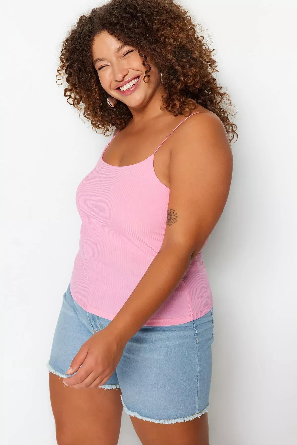 Pink Scoop Neck Plus Size Blouse, Pink, large image number 1