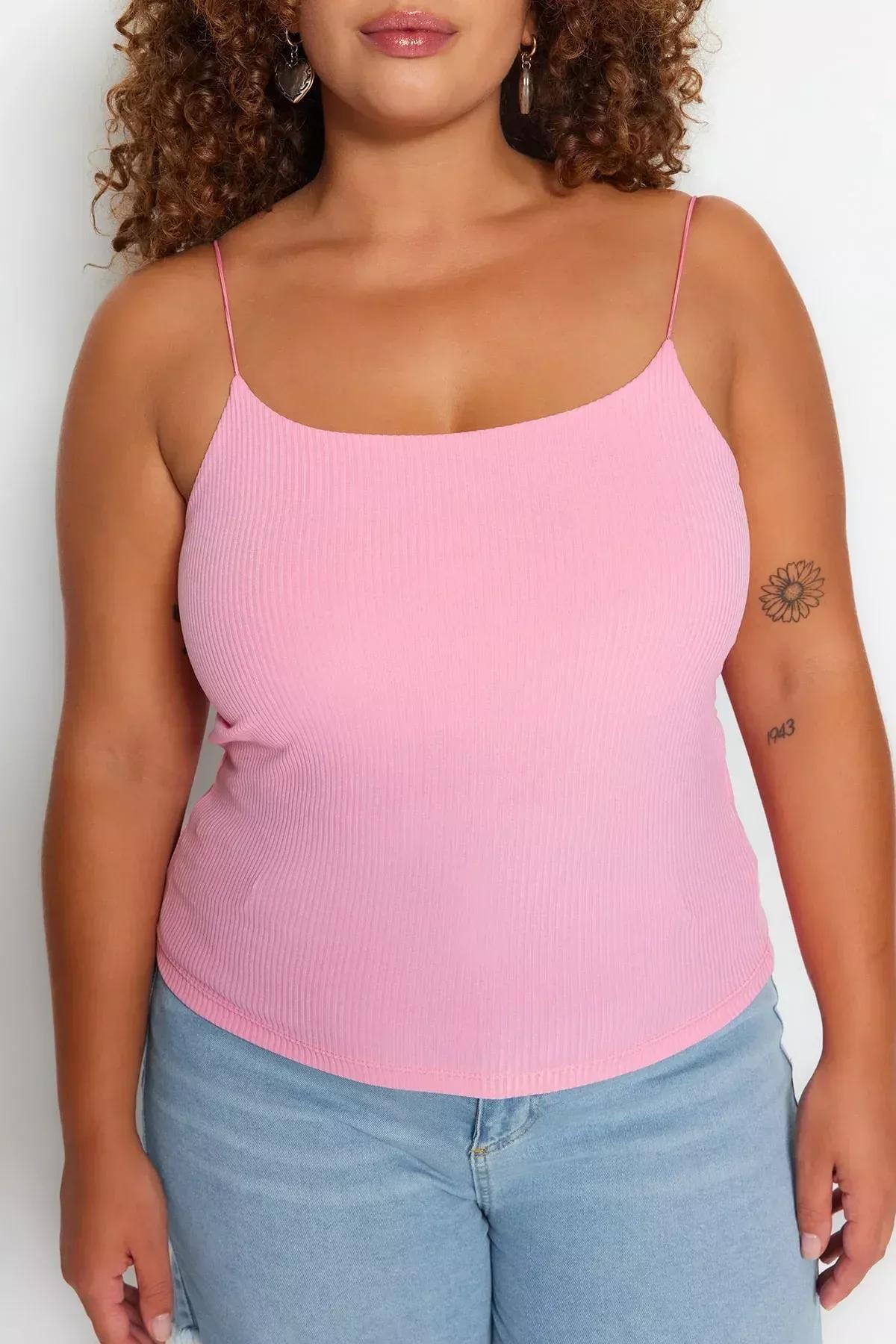 Pink Scoop Neck Plus Size Blouse, Pink, large image number 3