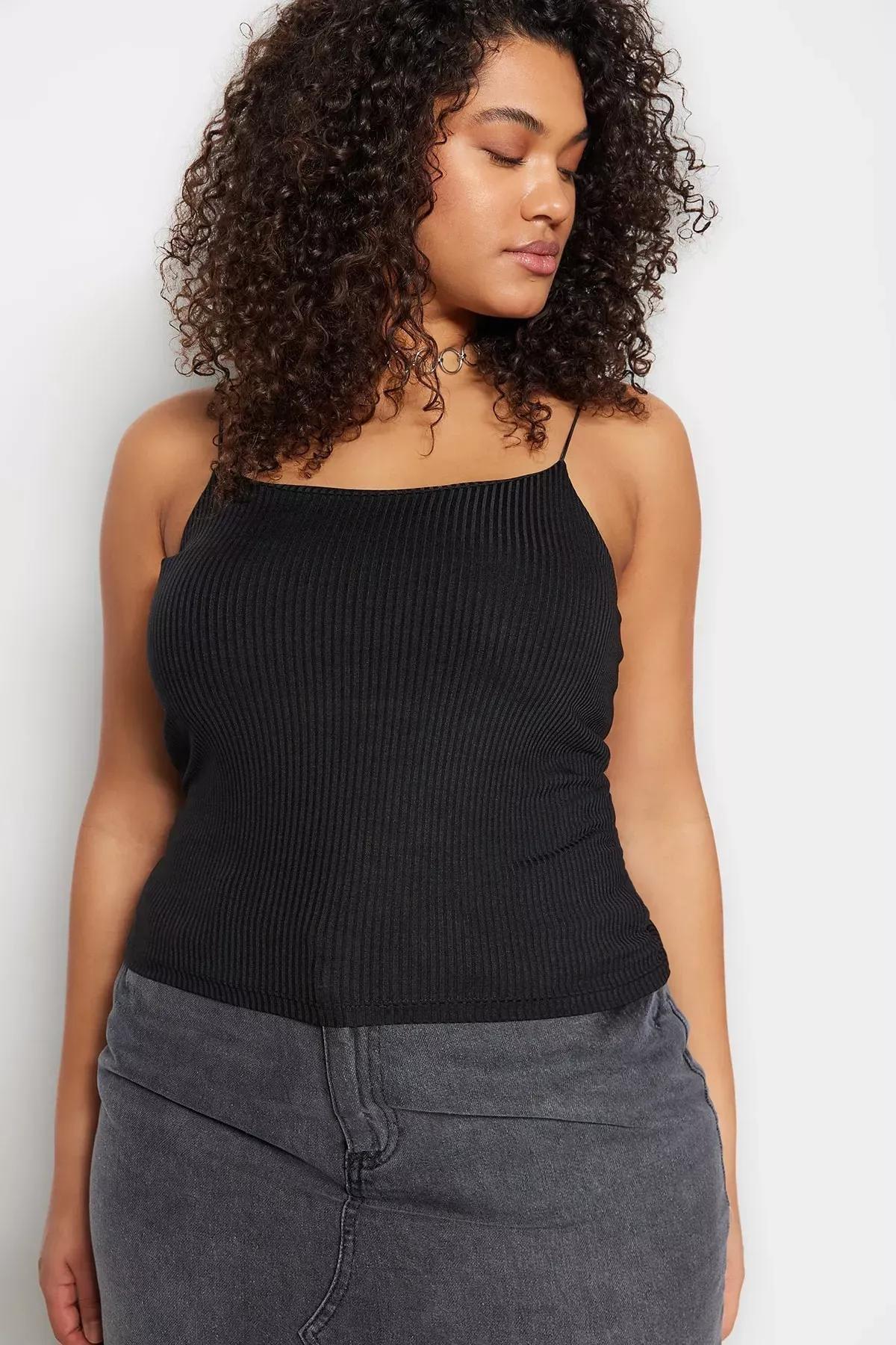 Black Scoop Neck Plus Size Blouse, , large image number 0