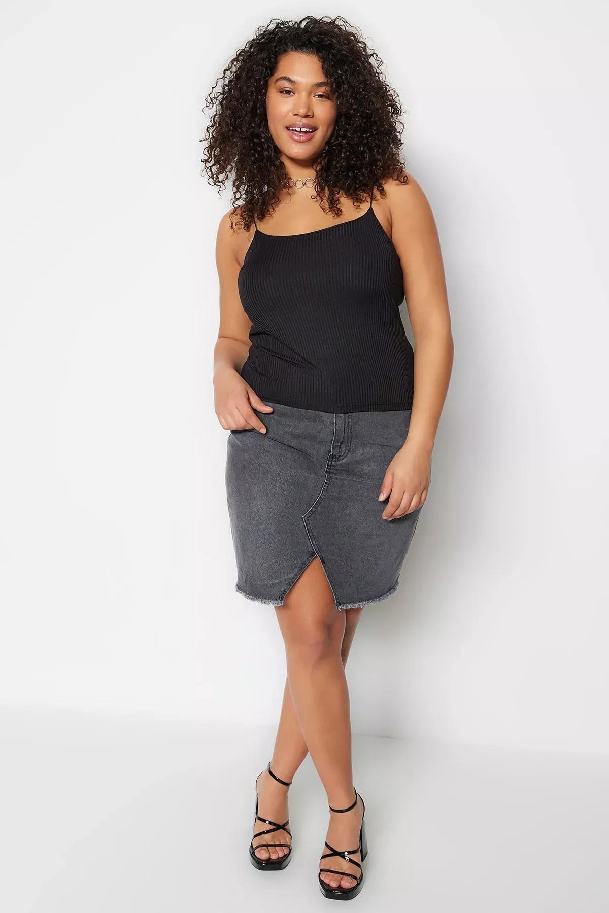 Black Scoop Neck Plus Size Blouse, Black, large image number 1