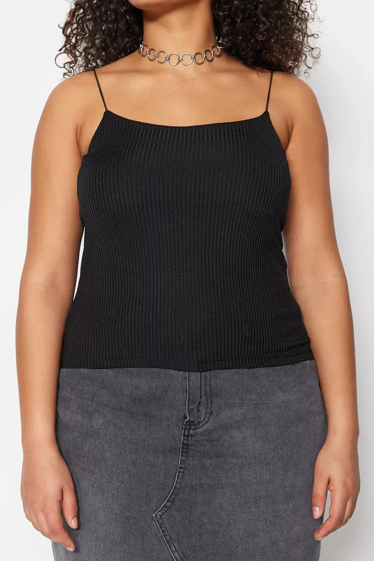 Black Scoop Neck Plus Size Blouse, Black, large image number 3