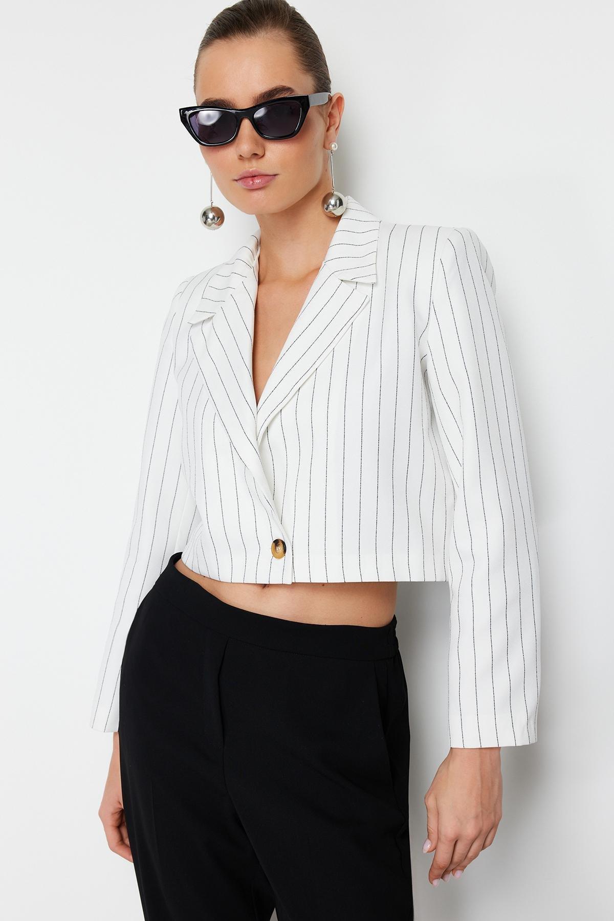 Ecru Regular Crop Blazer Jacket, , large image number 1