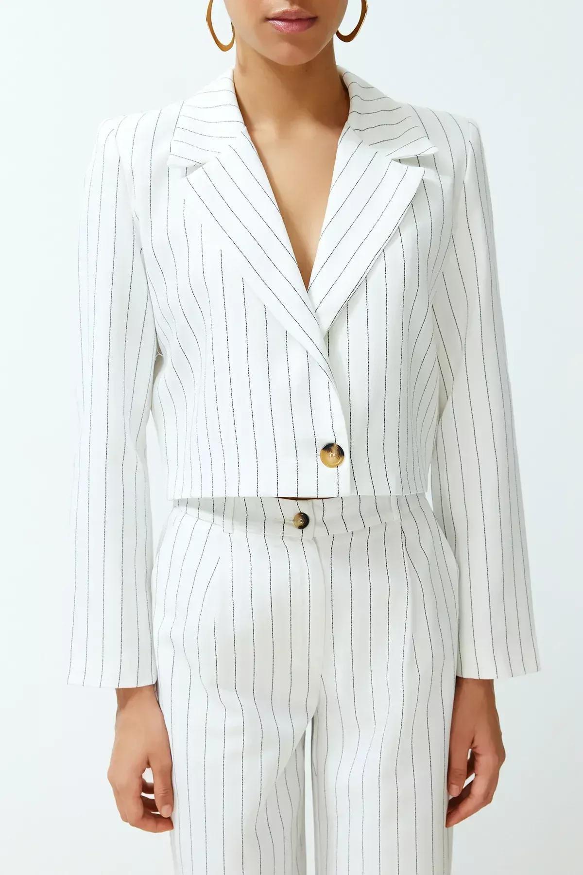 Ecru Regular Crop Blazer Jacket, Ecru, large image number 3