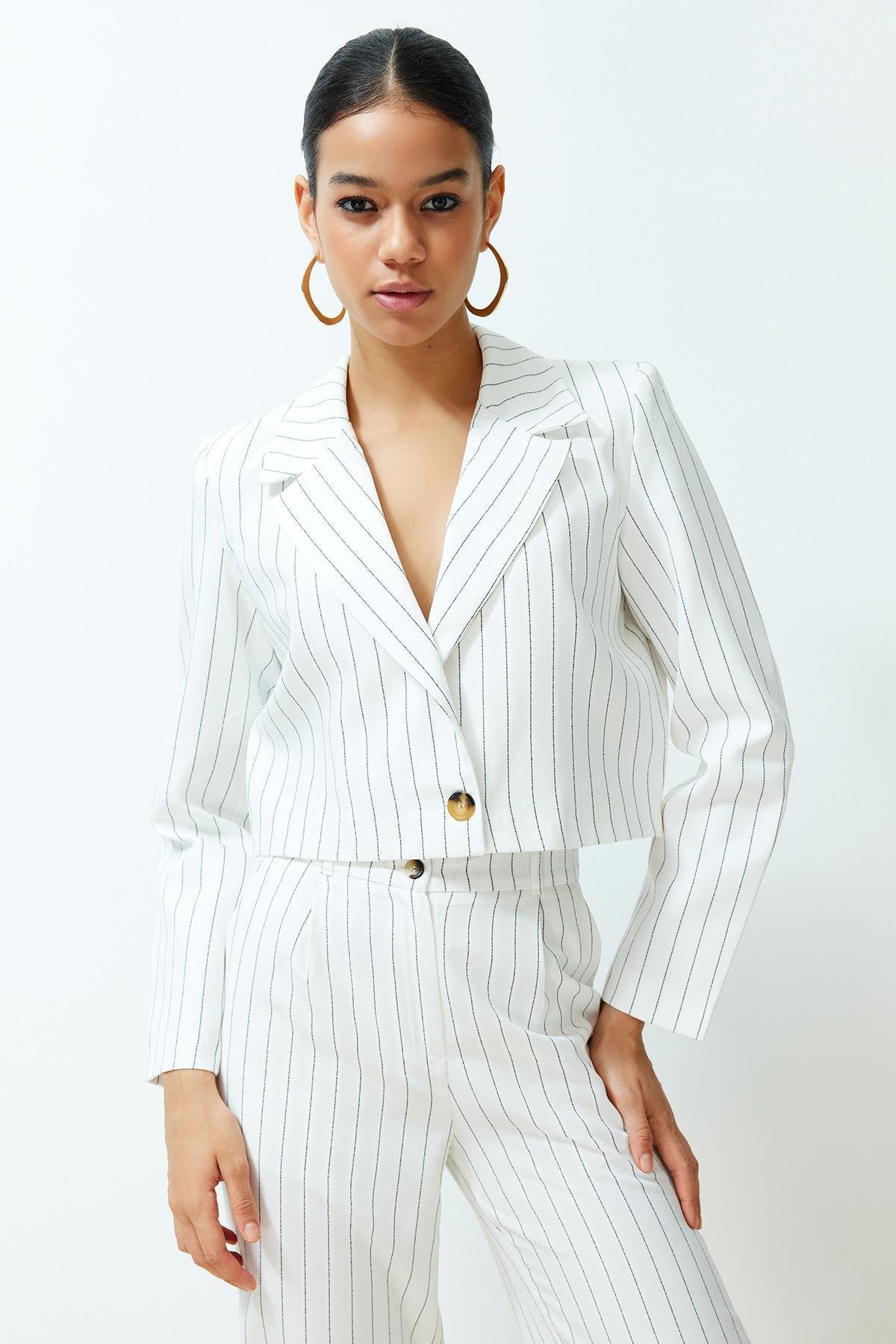 Ecru Regular Crop Blazer Jacket, , large image number 4