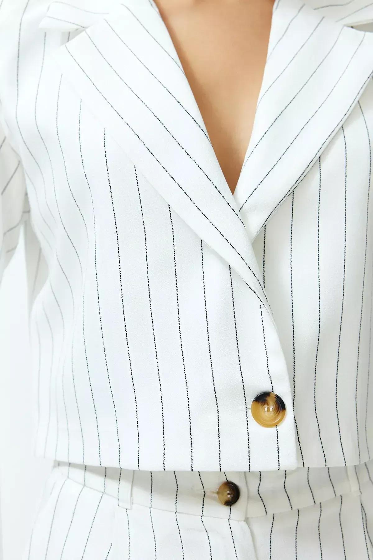 Ecru Regular Crop Blazer Jacket, Ecru, large image number 4