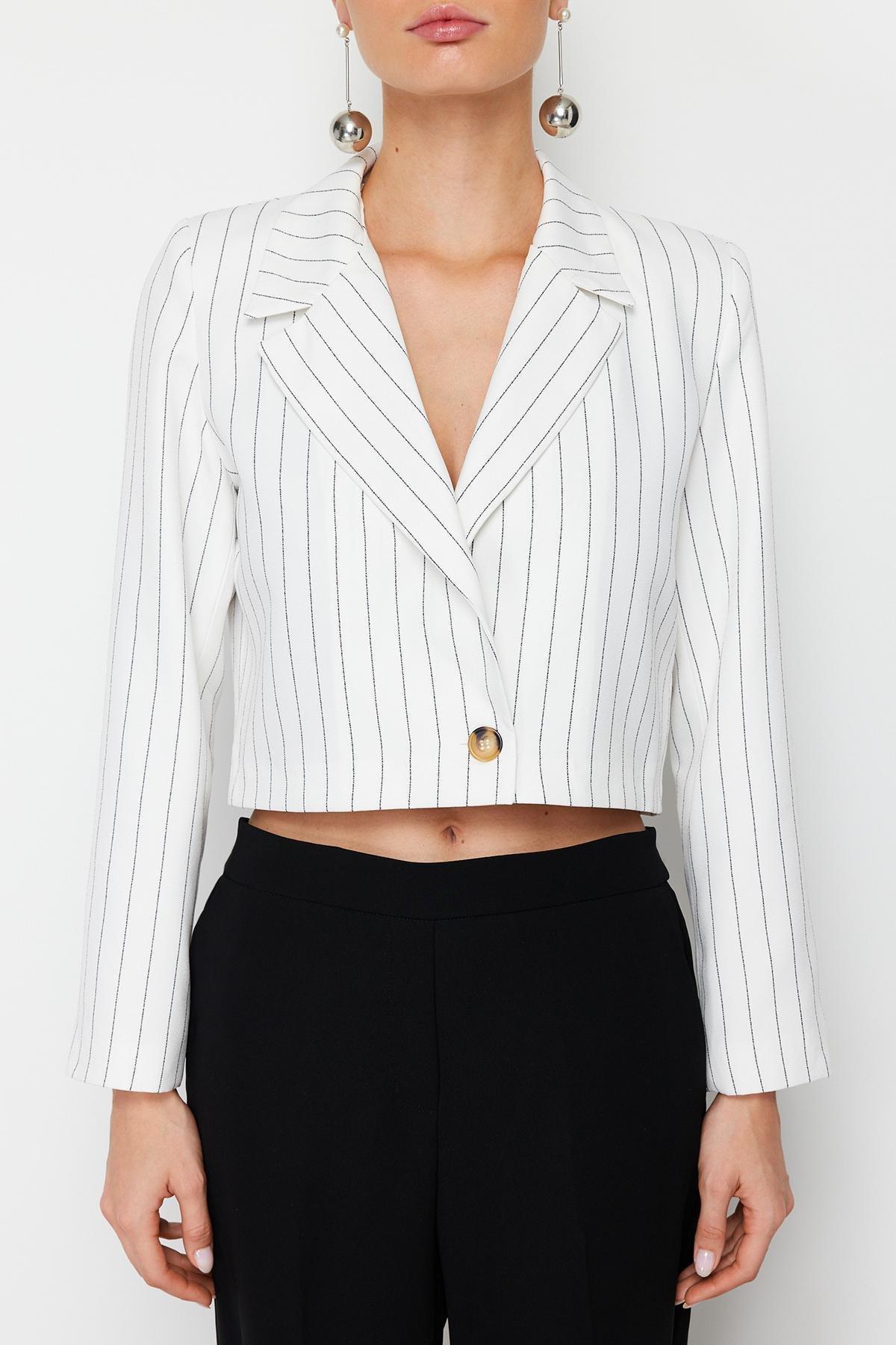 Ecru Regular Crop Blazer Jacket, , large image number 5
