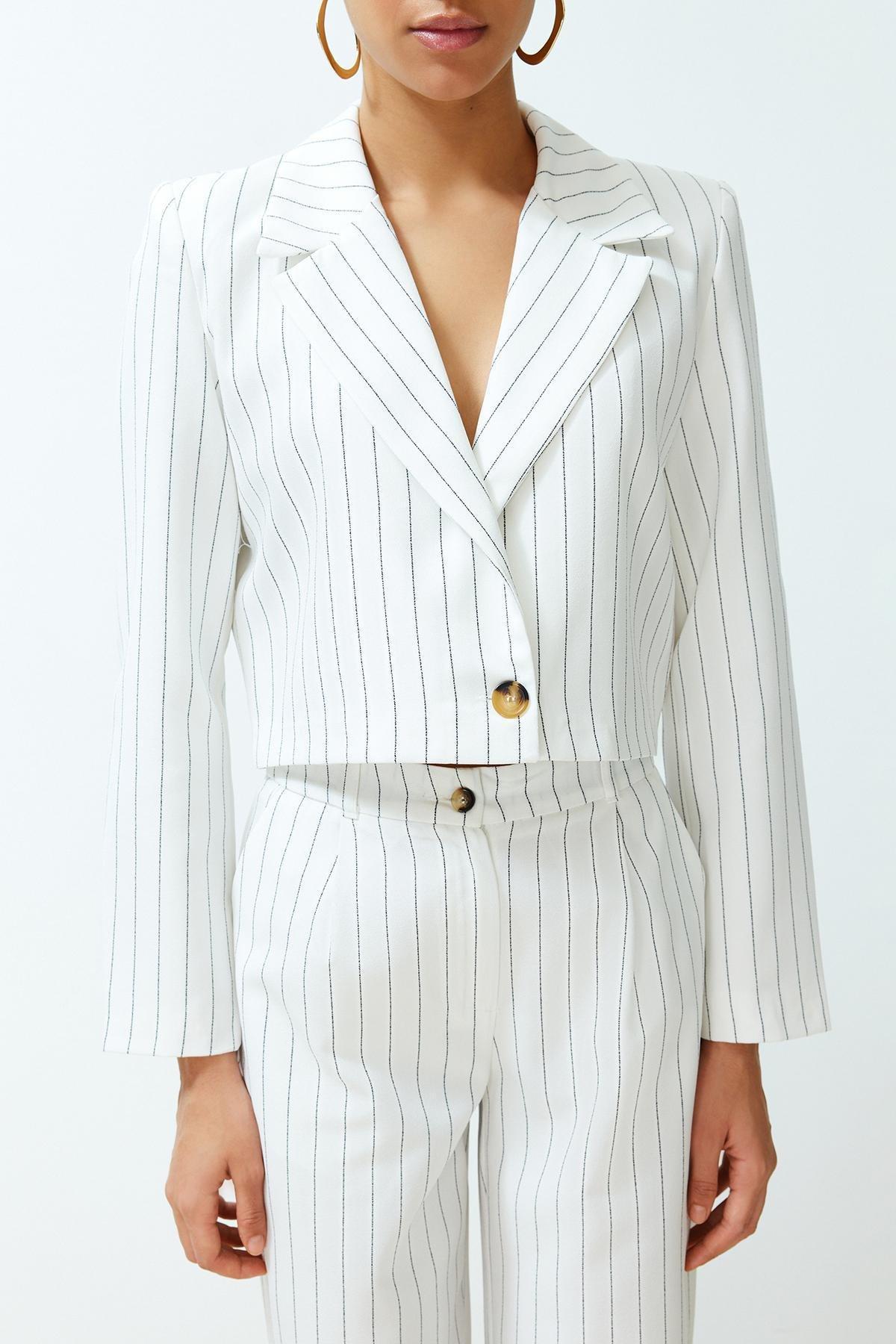 Ecru Regular Crop Blazer Jacket, , large image number 6