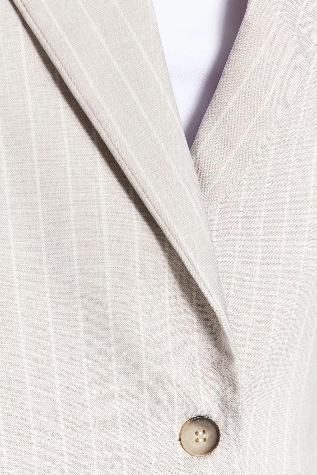 Grey Striped Lapel Collar Blazer, , large image number 4