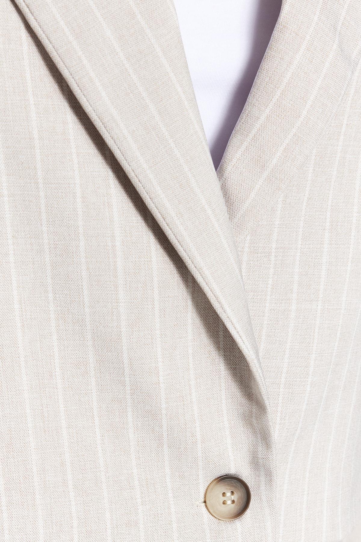 Grey Striped Lapel Collar Blazer, , large image number 4