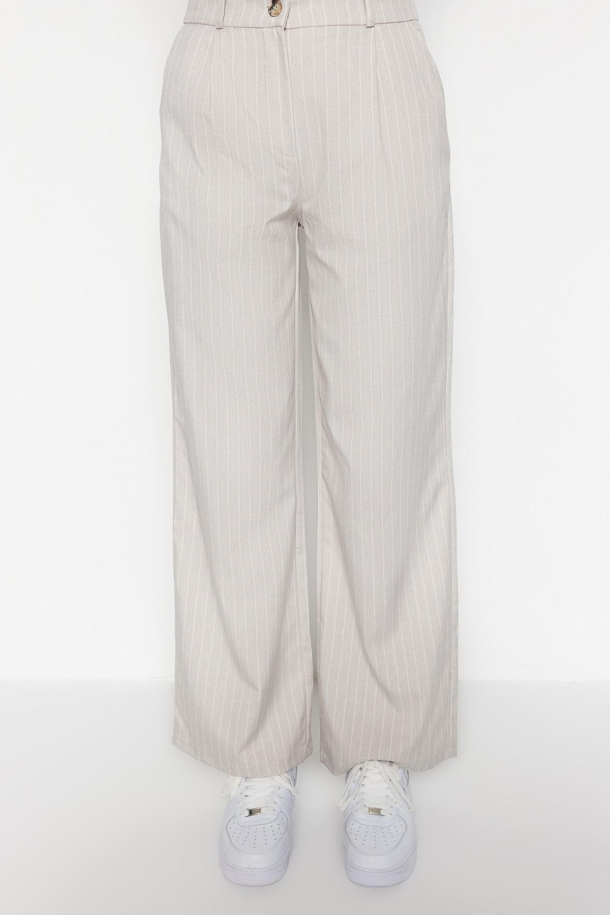 Grey Striped Wide Leg Pants, , large image number 3
