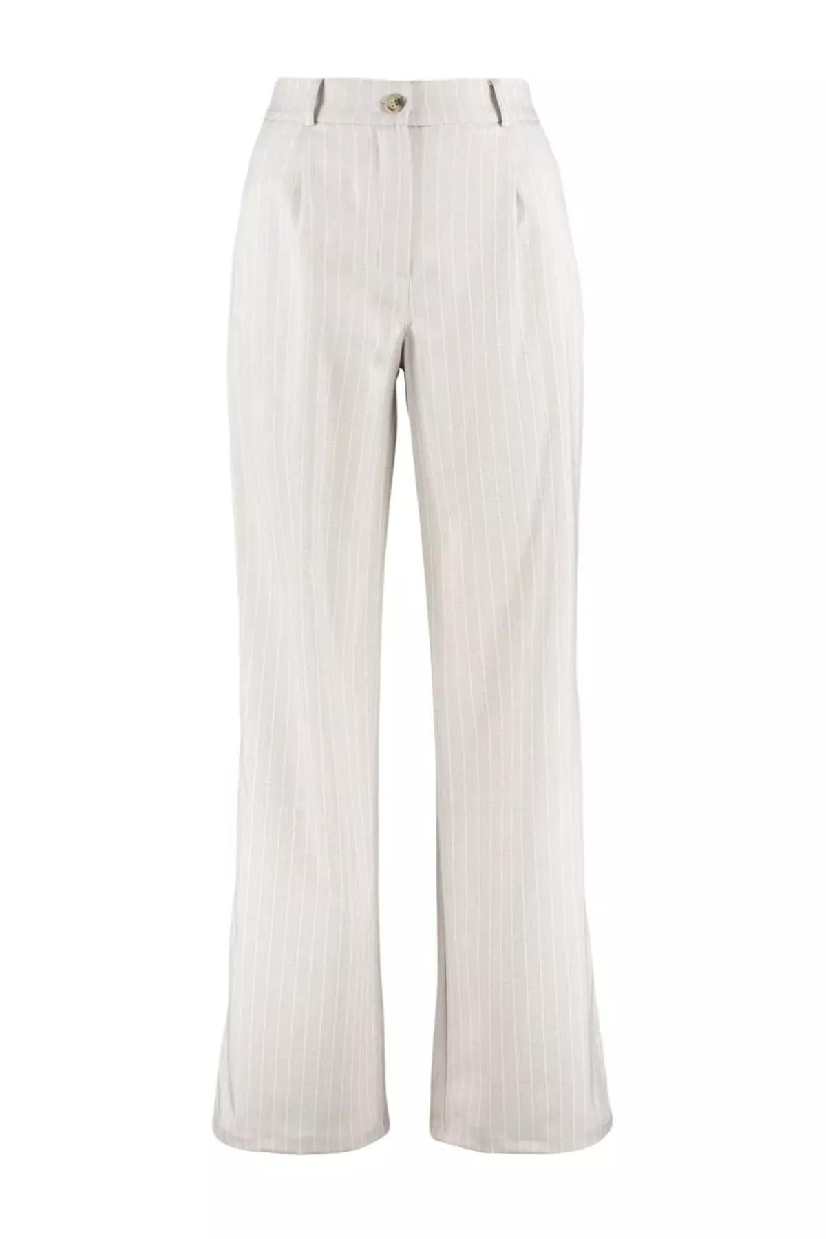 Grey Striped Wide Leg Pants, Gray, large image number 5