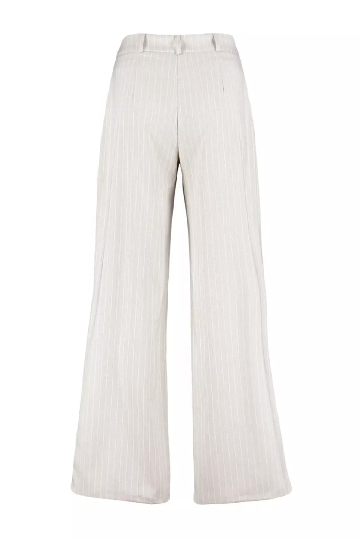 Grey Striped Wide Leg Pants, Gray, large image number 7