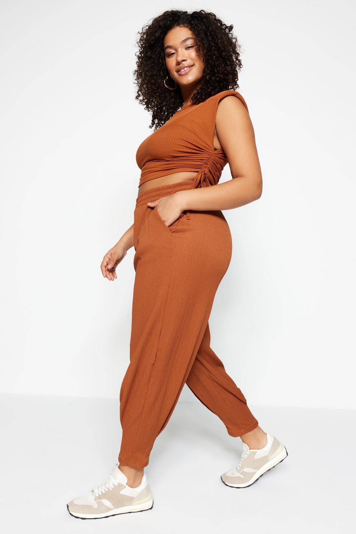 Brown Carrot Pants Plus Size Pants, , large image number 0